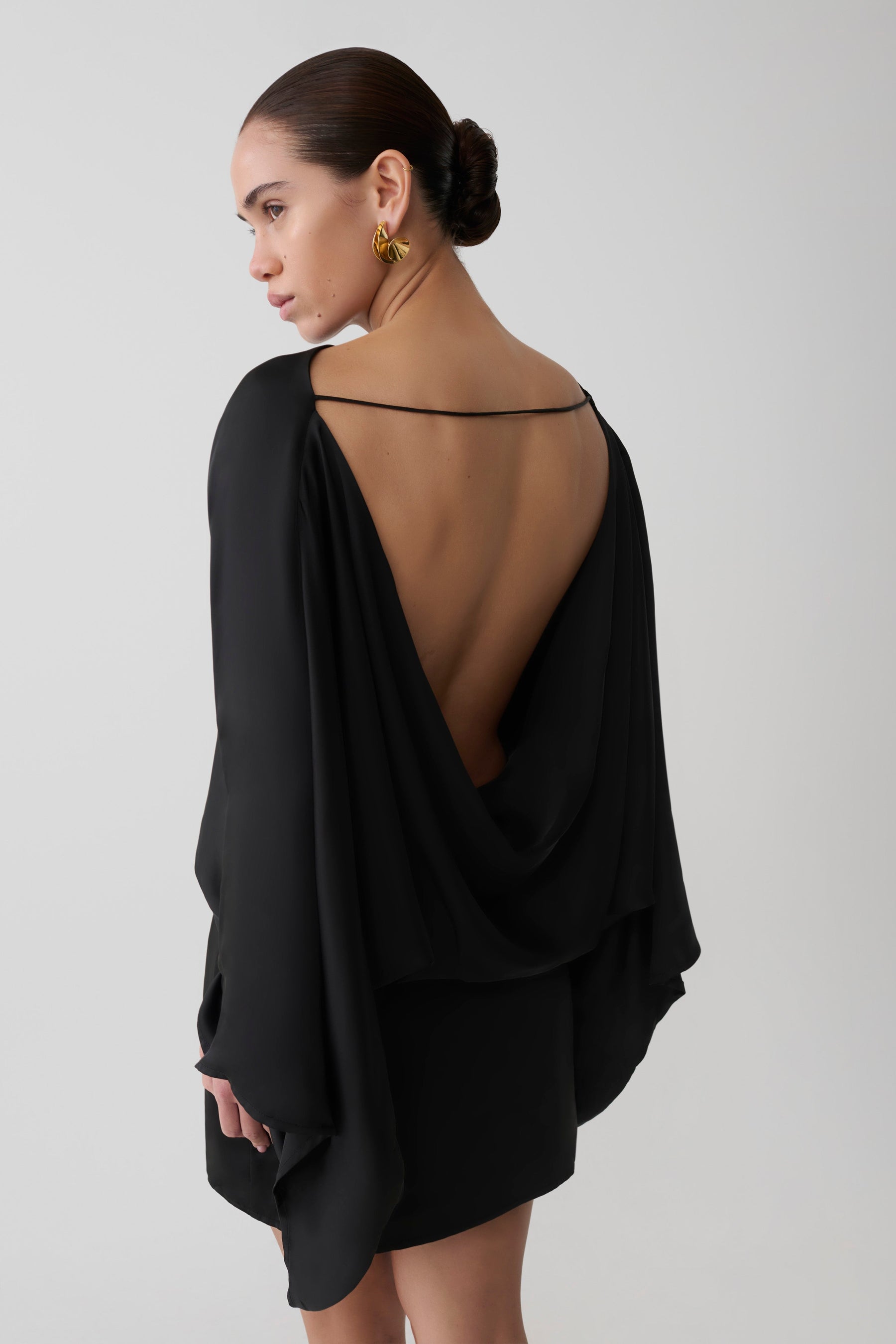 Anoushka Cowl Back Satin Mini Dress - Black