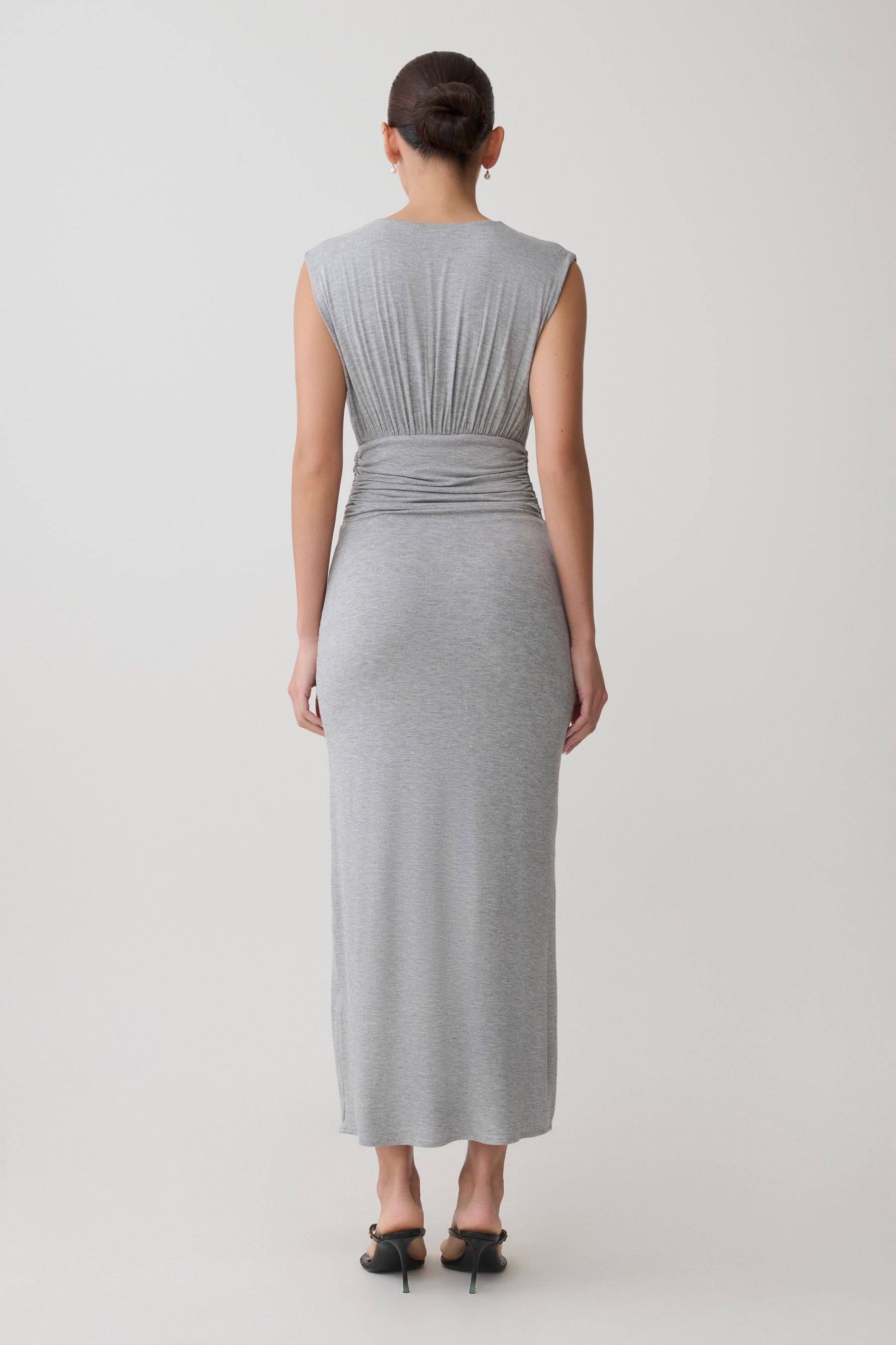 Kura Ruched Modal Sleeveless Midi Dress - Grey Marle