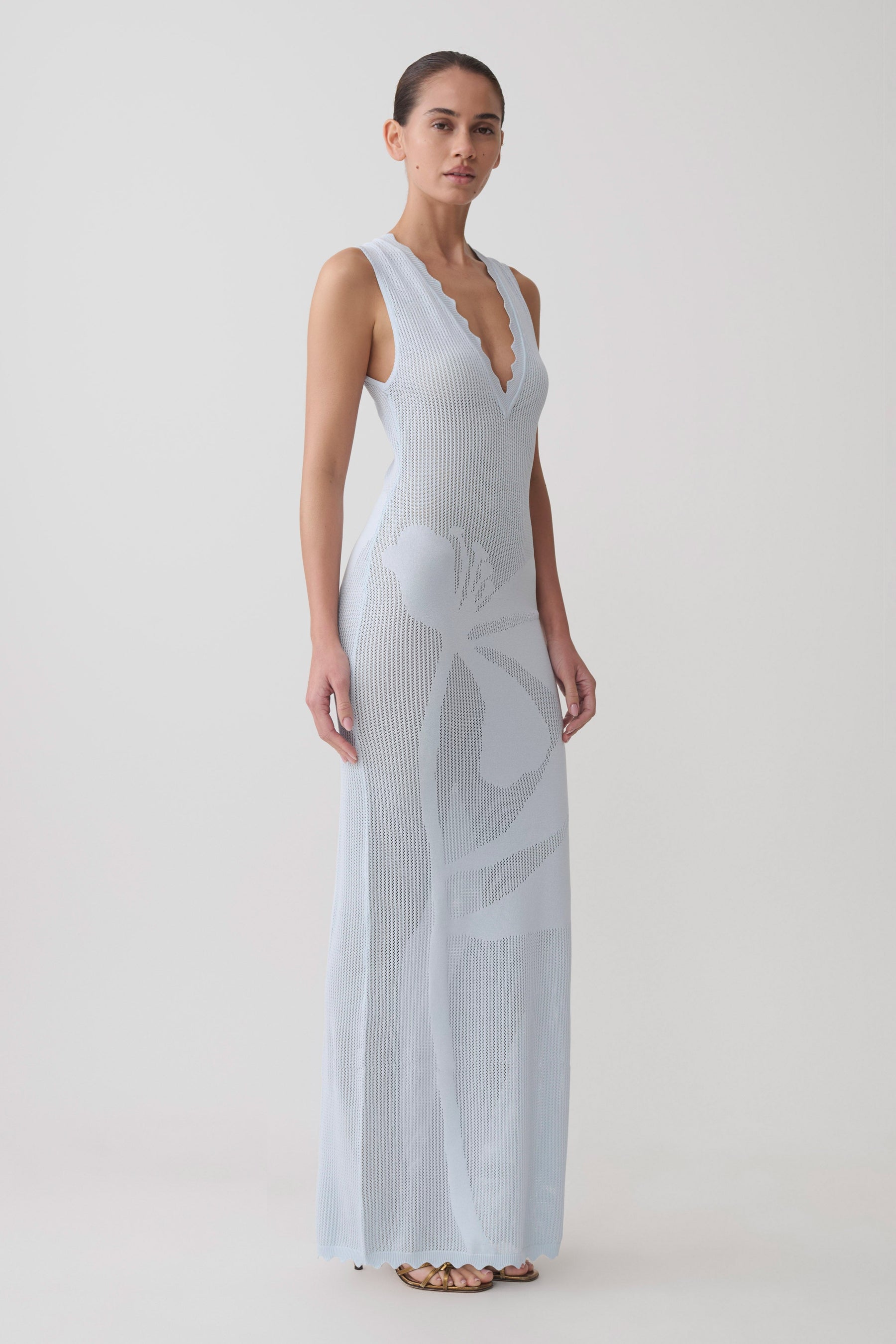 Pippa Floral Knit Maxi Dress - Light Blue