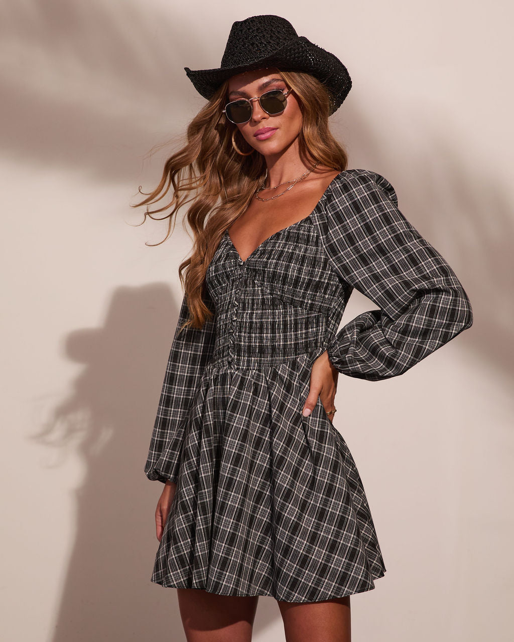 Brynleigh Cotton Plaid Mini Dress