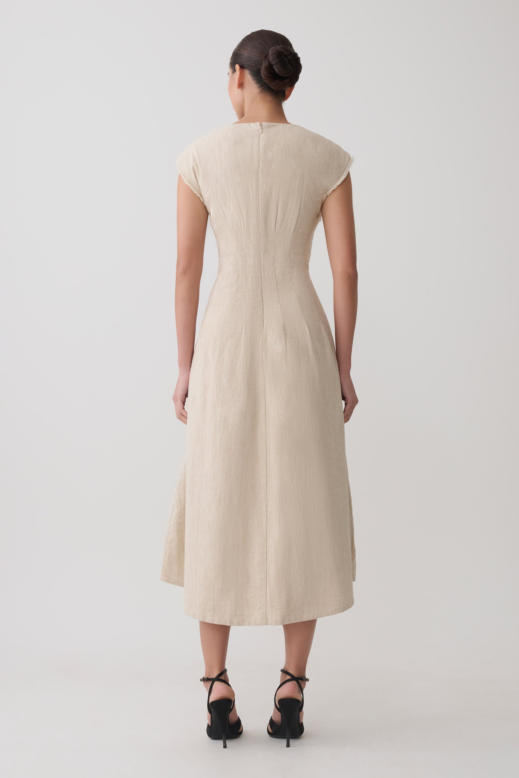Zinia Linen Cap Sleeve Midi Dress - Natural