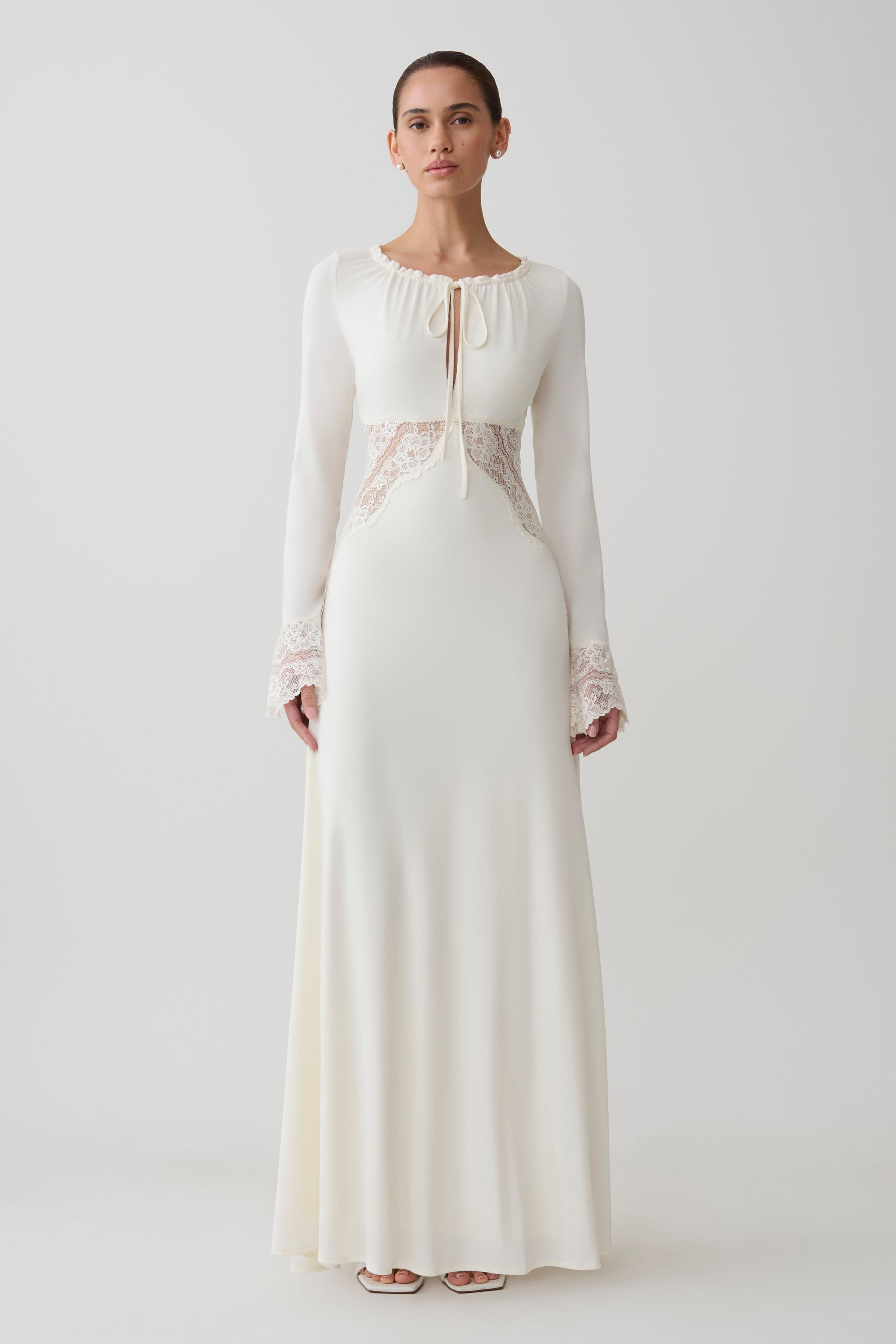 Elethea Lace Slinky Maxi Dress - Ivory