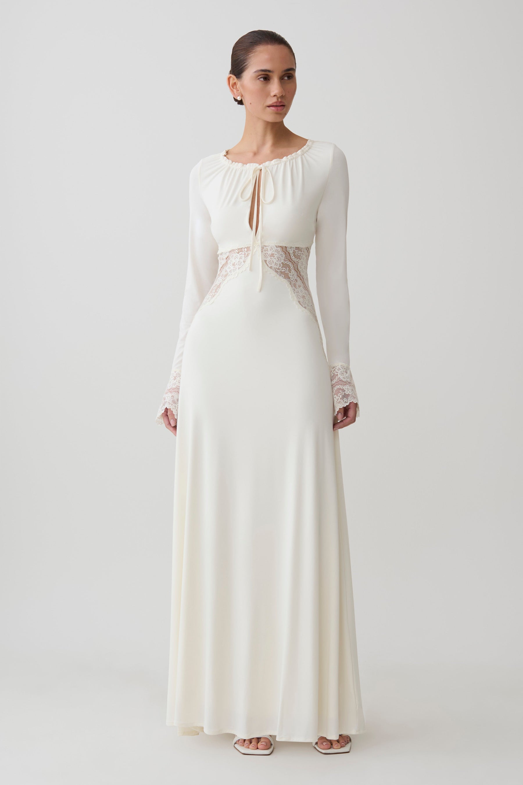 Elethea Lace Slinky Maxi Dress - Ivory