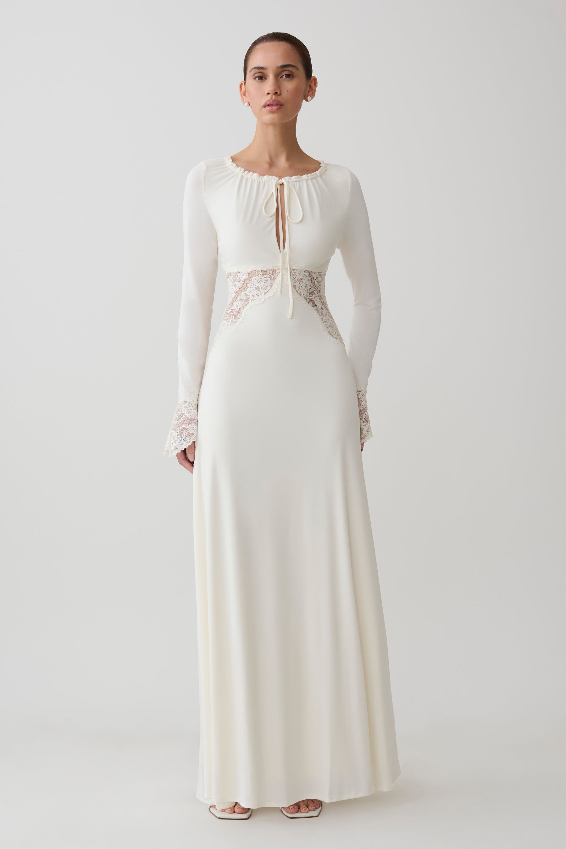 Elethea Lace Slinky Maxi Dress - Ivory