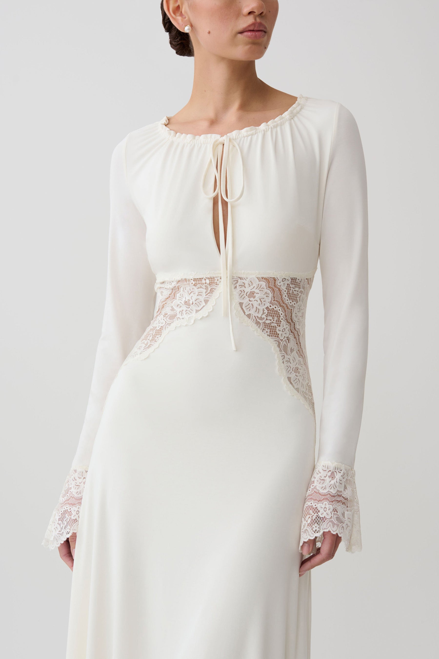 Elethea Lace Slinky Maxi Dress - Ivory