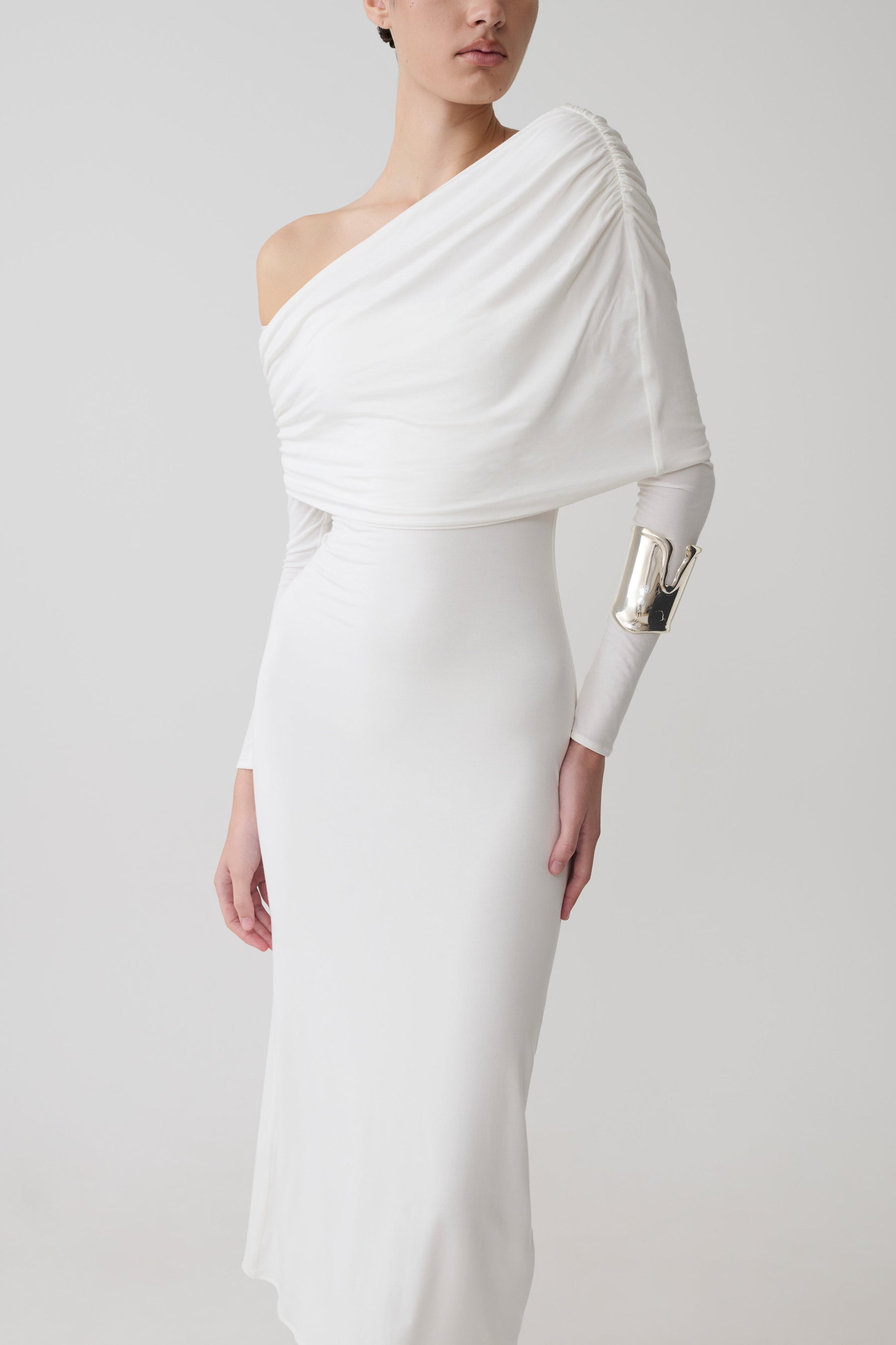 Corinna Modal One Shoulder Midi Dress - White