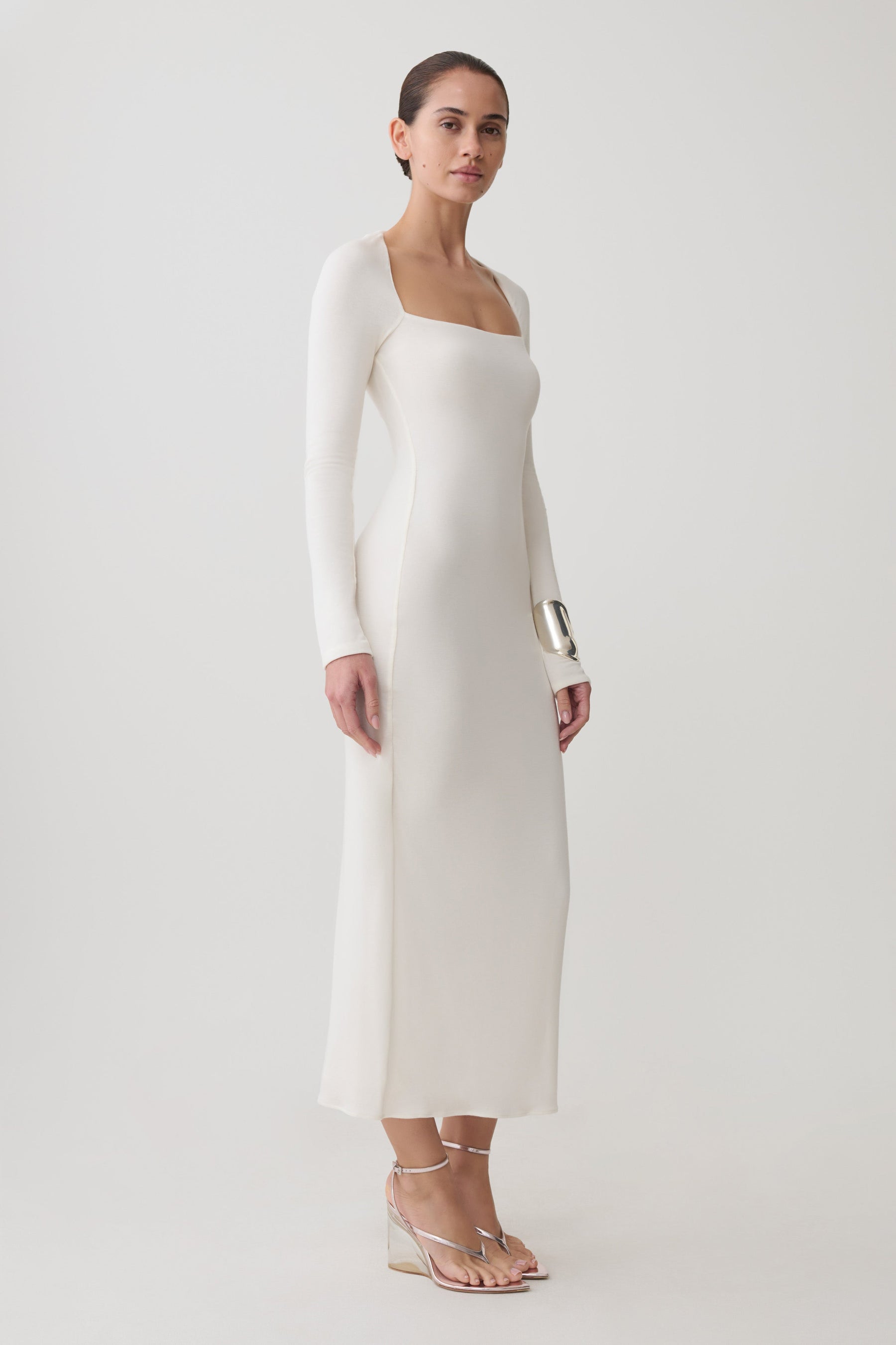 Freja Long Sleeve Midi Dress - White