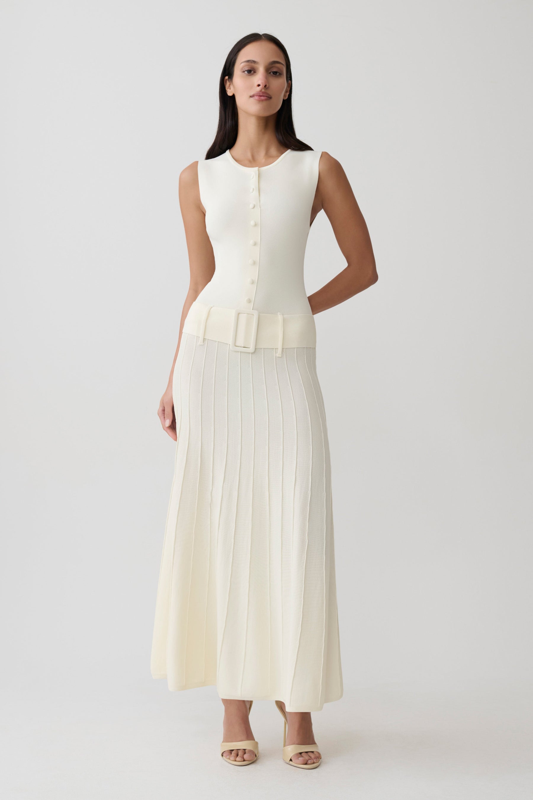 Rebena Pleated Midi Dress - Ivory