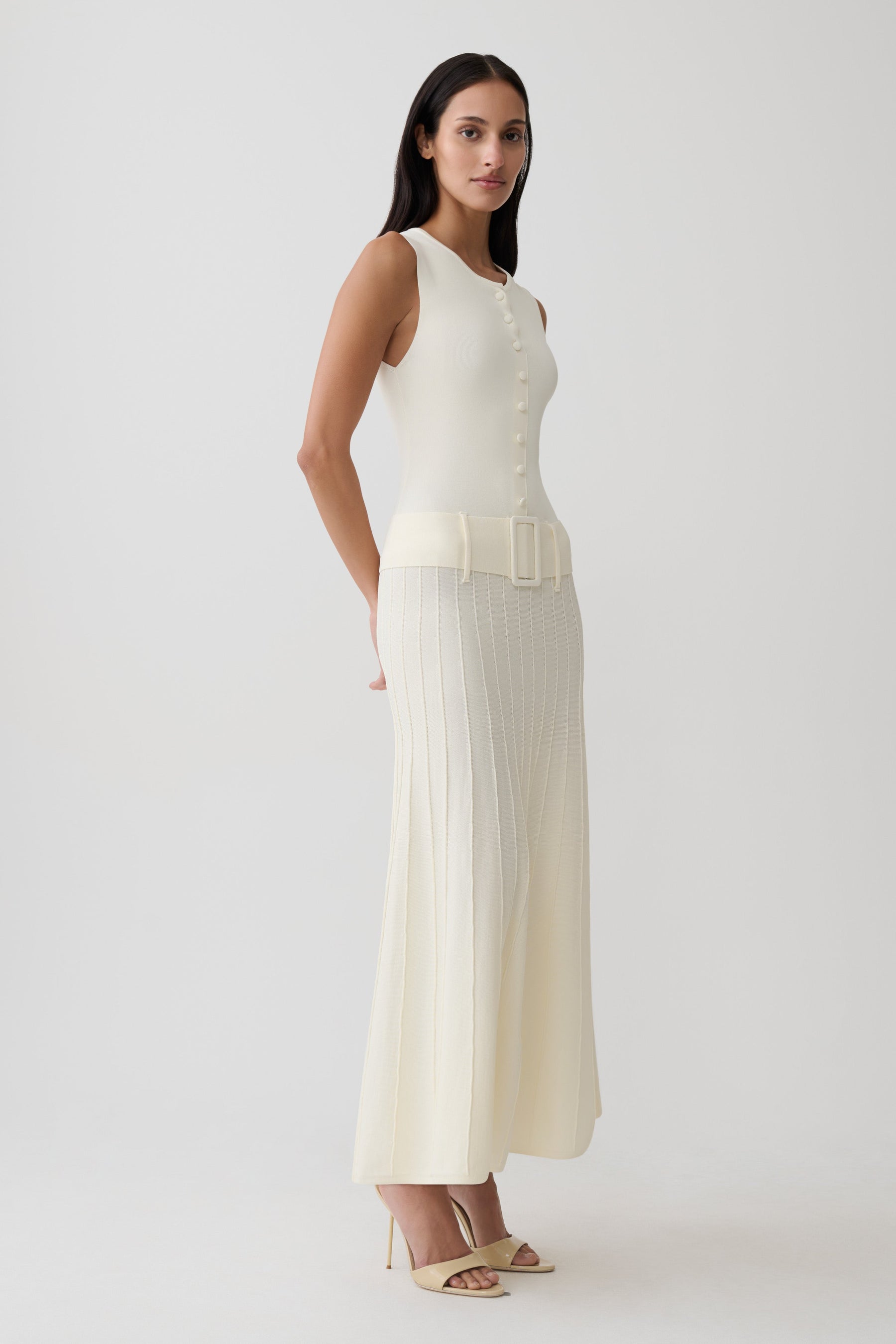 Rebena Pleated Midi Dress - Ivory