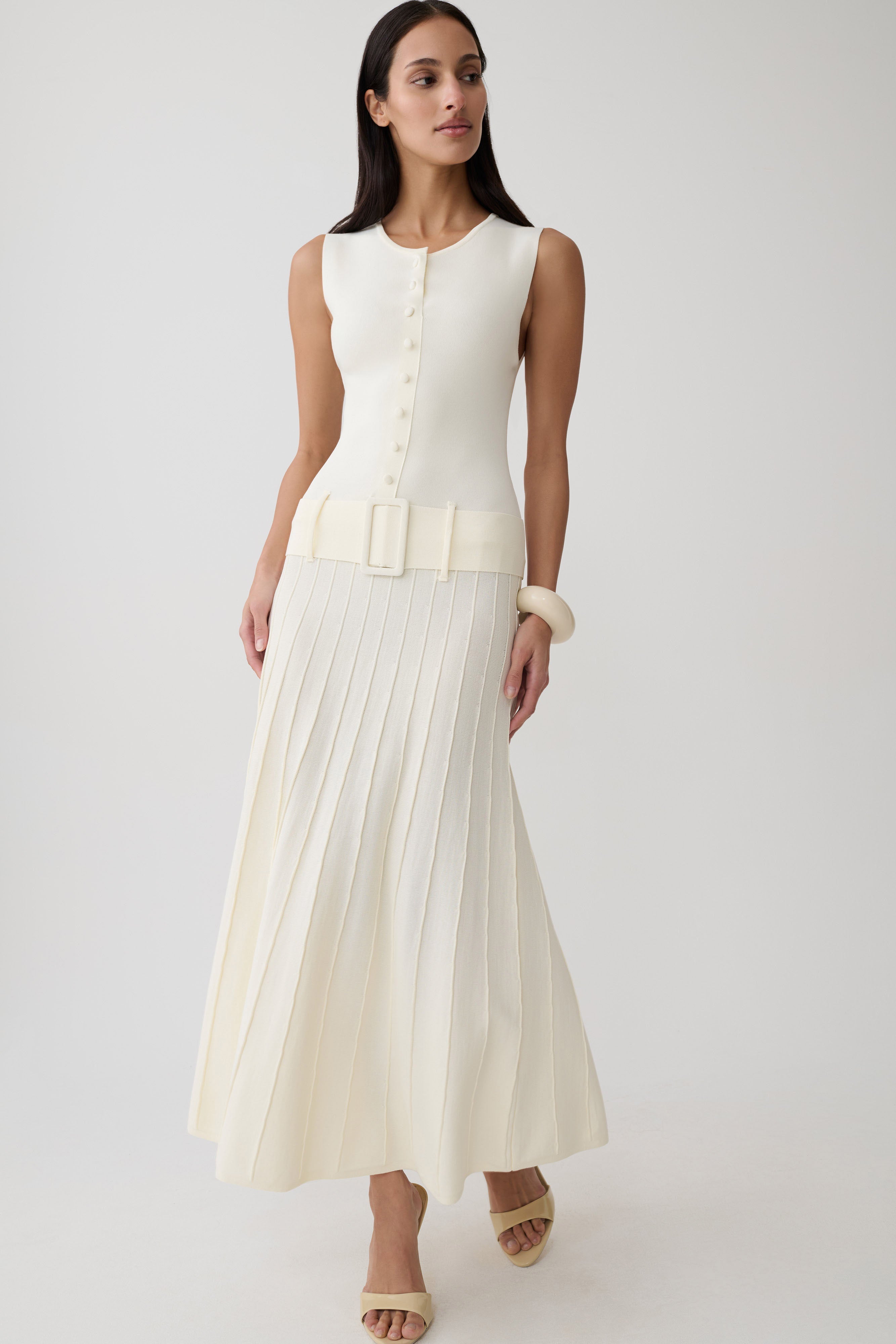 Rebena Pleated Midi Dress - Ivory