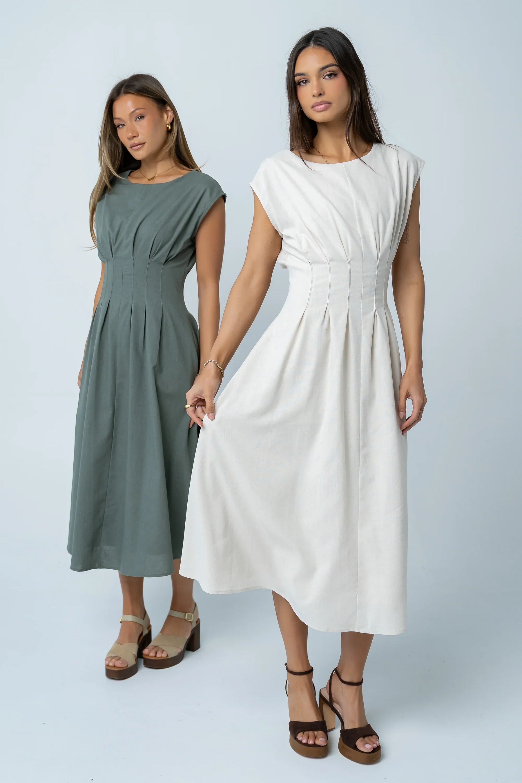 Matilda Pleated Maxi Dress in Oatmeal