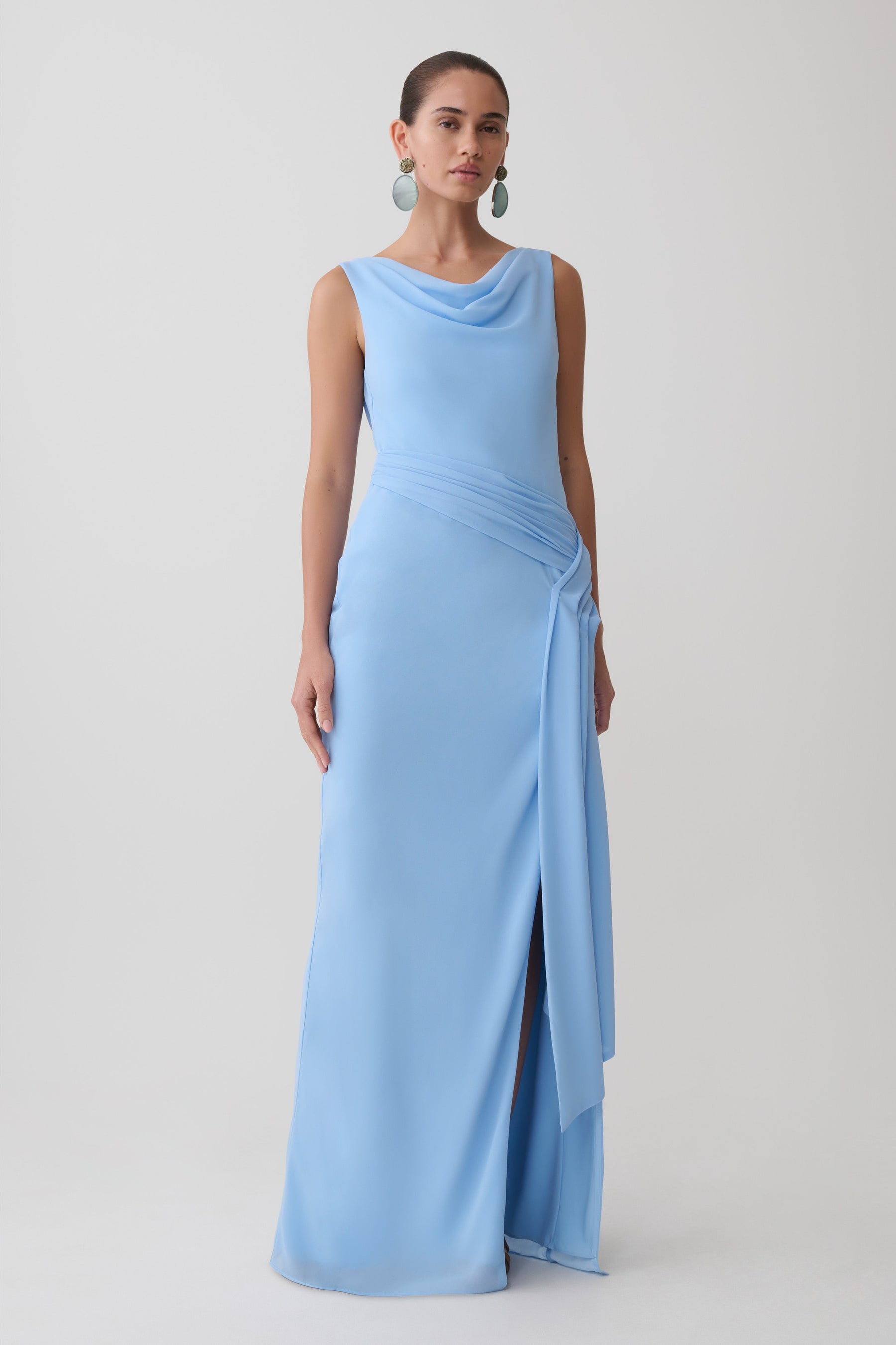 Marjorie Draped Back Chiffon Maxi Dress - Sky Blue