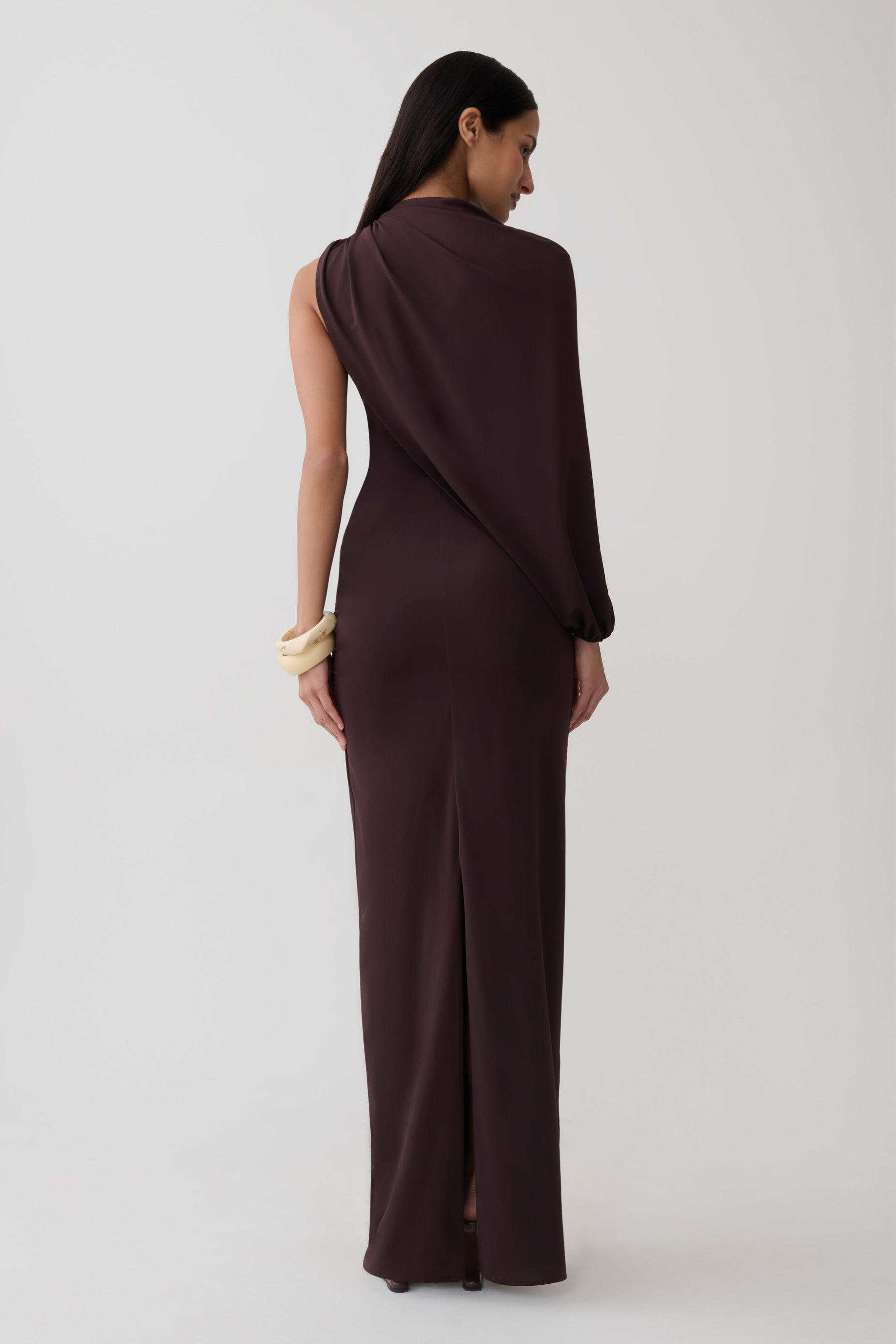Yuri Gather Sleeve Maxi Dress - Chocolate