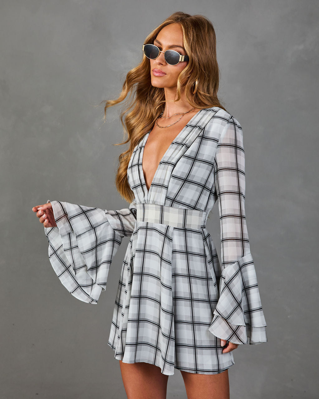 City Brunch Plaid Mini Dress