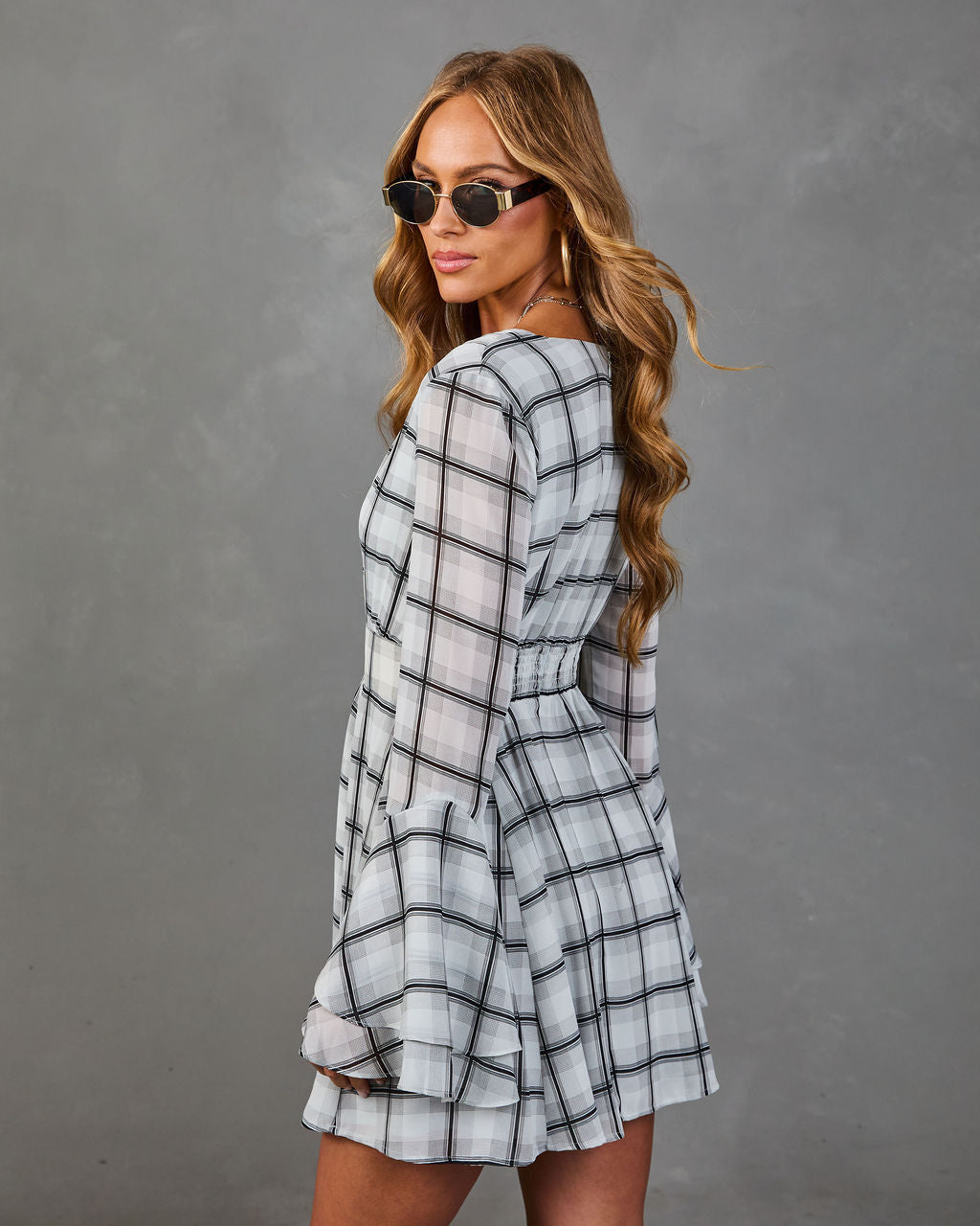 City Brunch Plaid Mini Dress