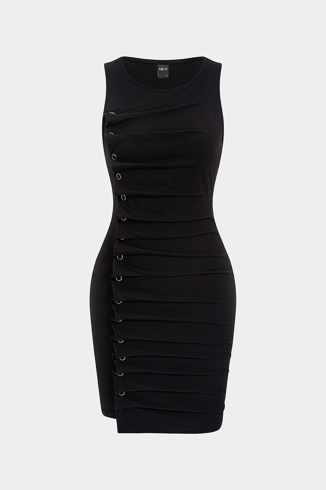 Round Neck Asymmetrical Ruched Sleeveless Mini Dress