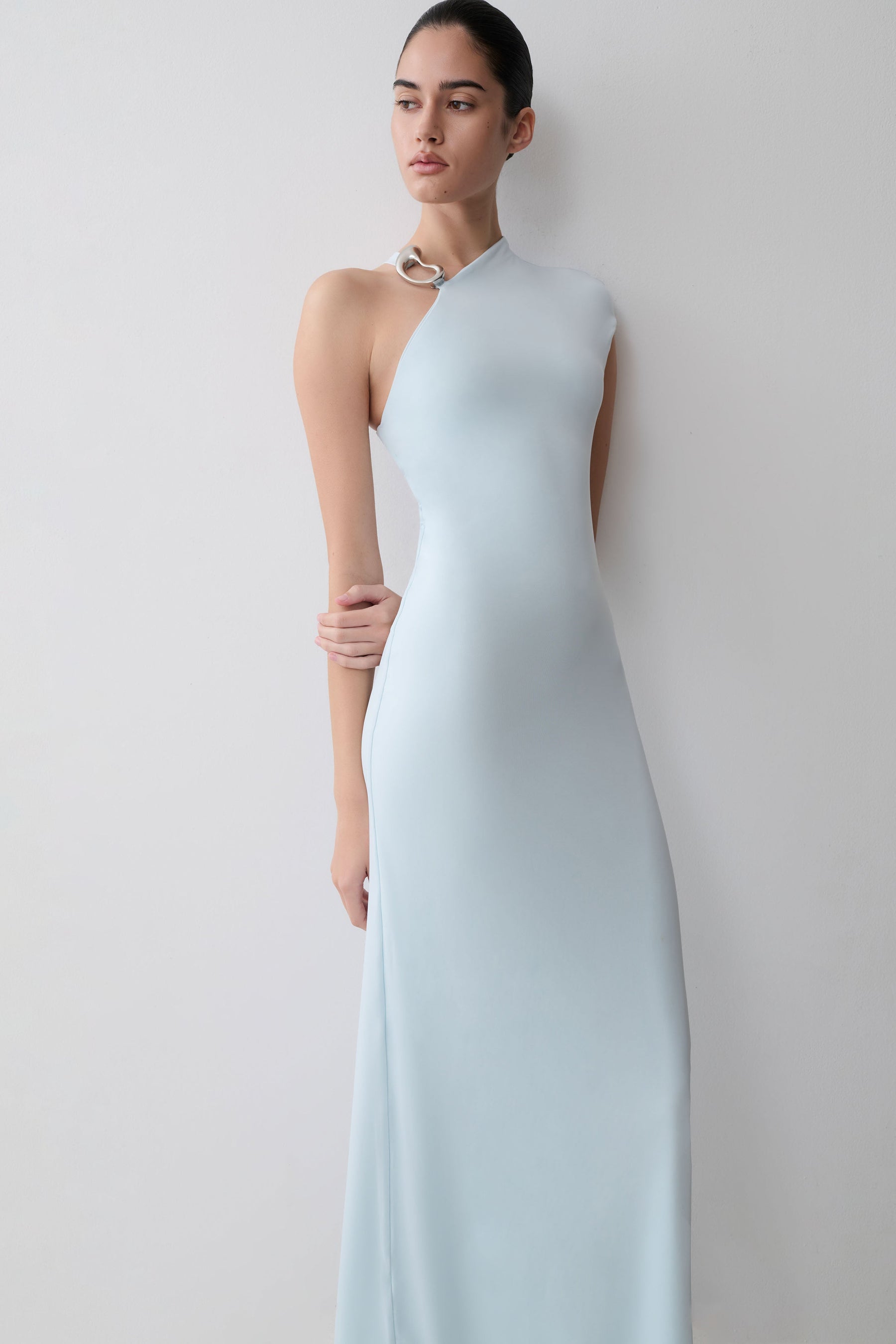 Oden Slinky Maxi Dress With Hardware - Sky Blue