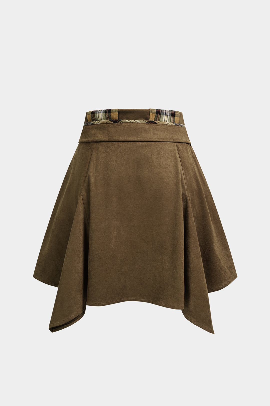 Plaid Print Patchwork Ruched High Waist Skirt