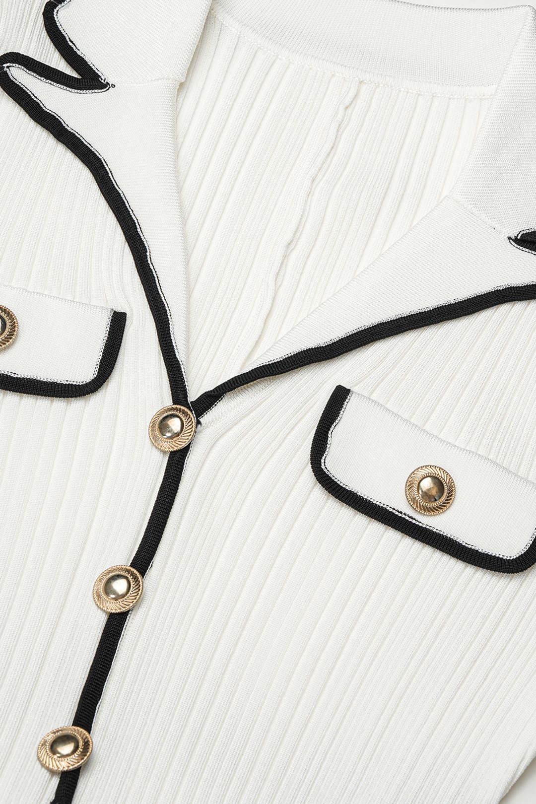 Knit Contrast Trim Metallic Button Short Sleeve Mini Dress