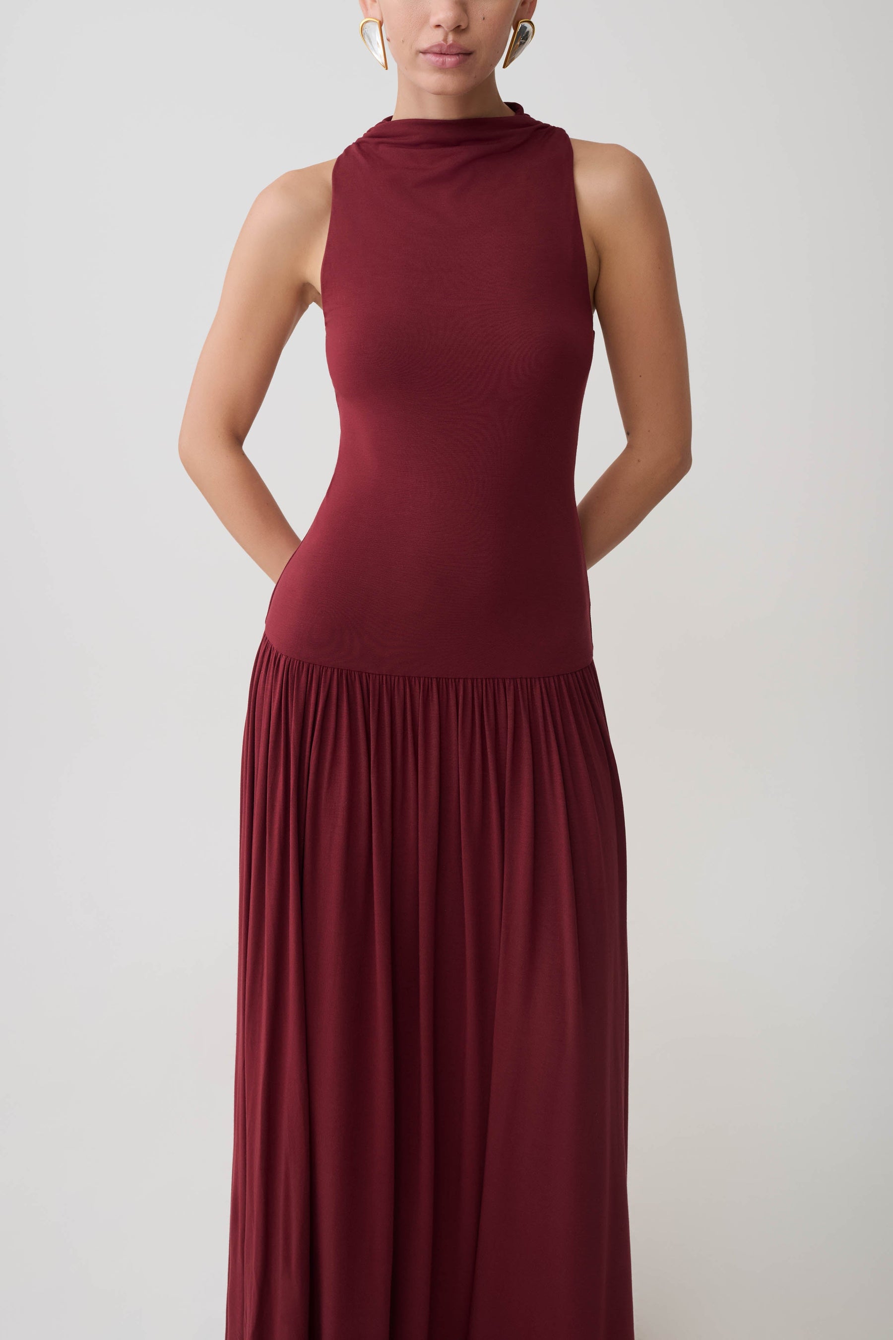 Zsela High Neck Modal Maxi Dress - Wine