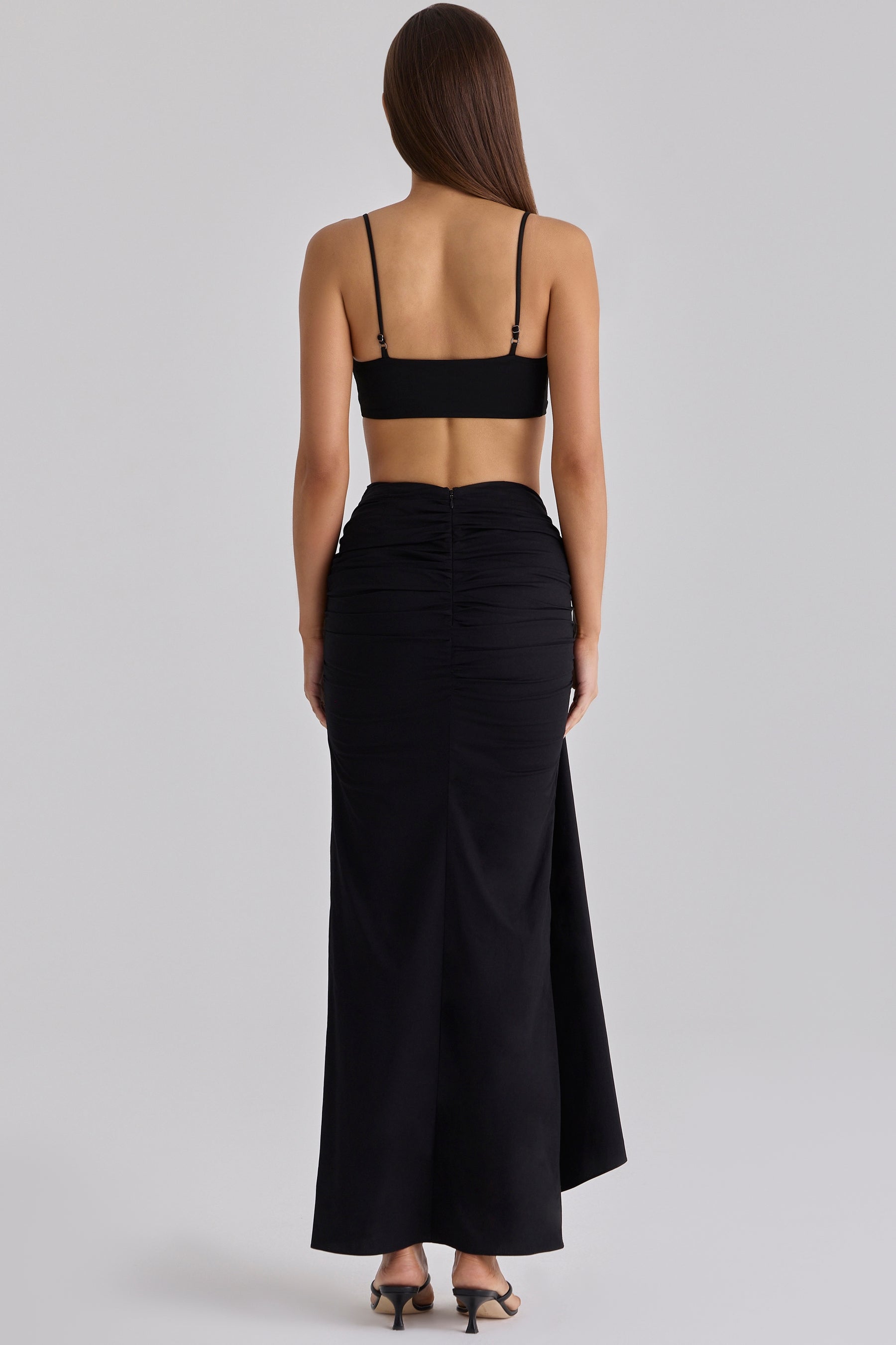 black draped cotton midi skirt
