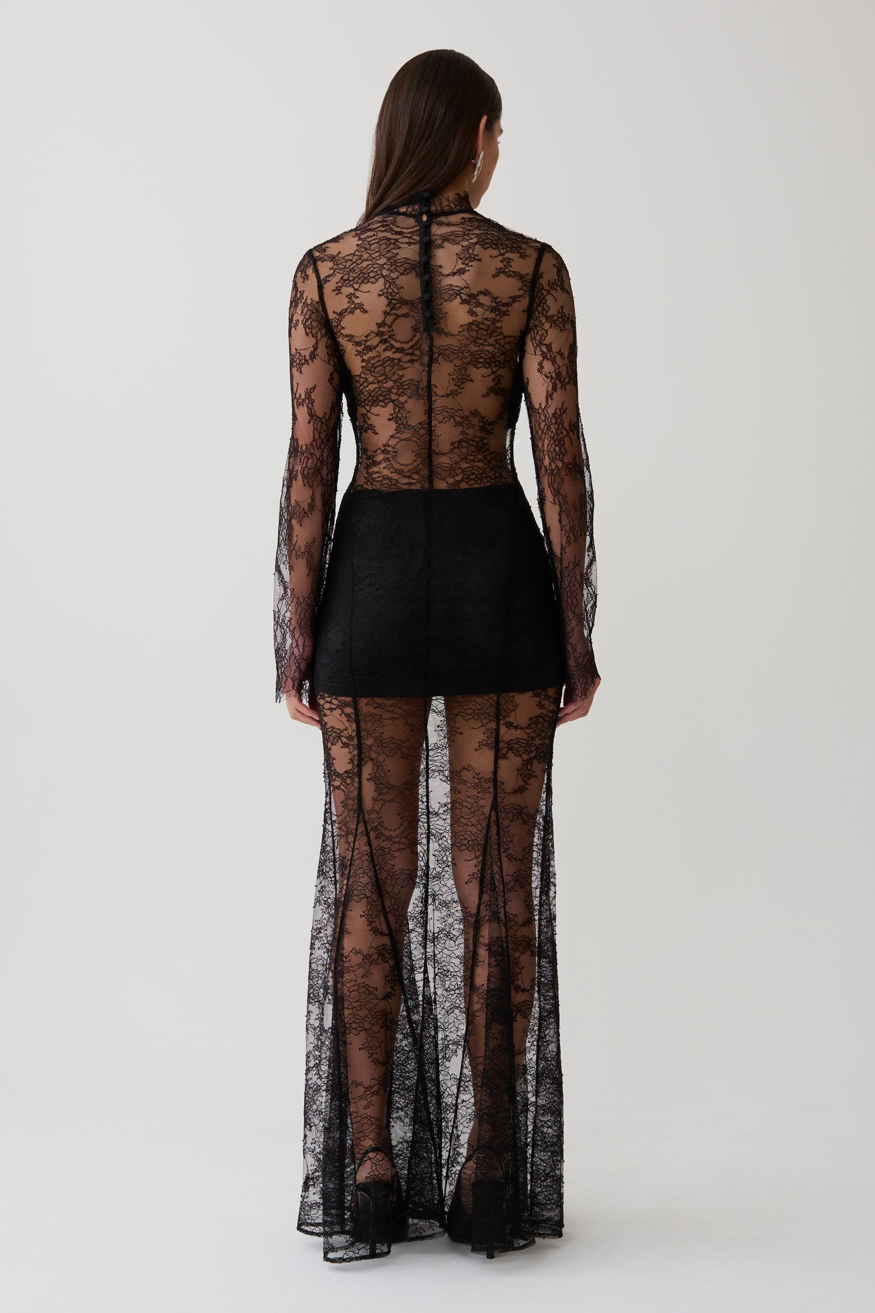Alizette Long Sleeve Lace Maxi Dress - Black