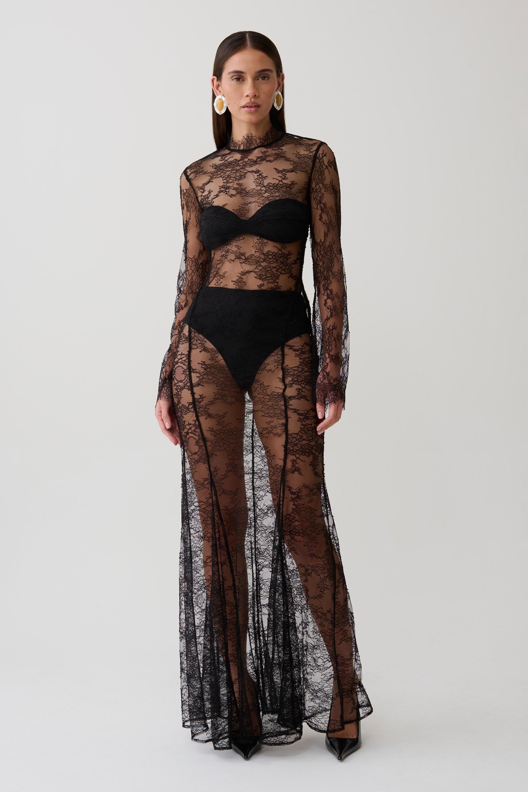 Alizette Long Sleeve Lace Maxi Dress - Black