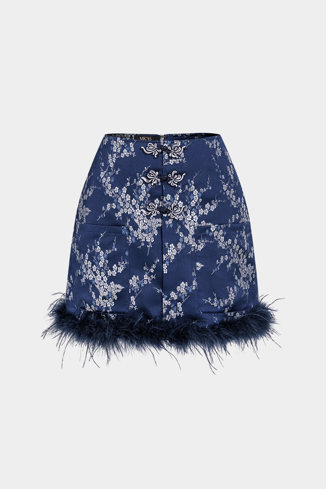Embroidery Patchwork Faux Fur Mini Skirt