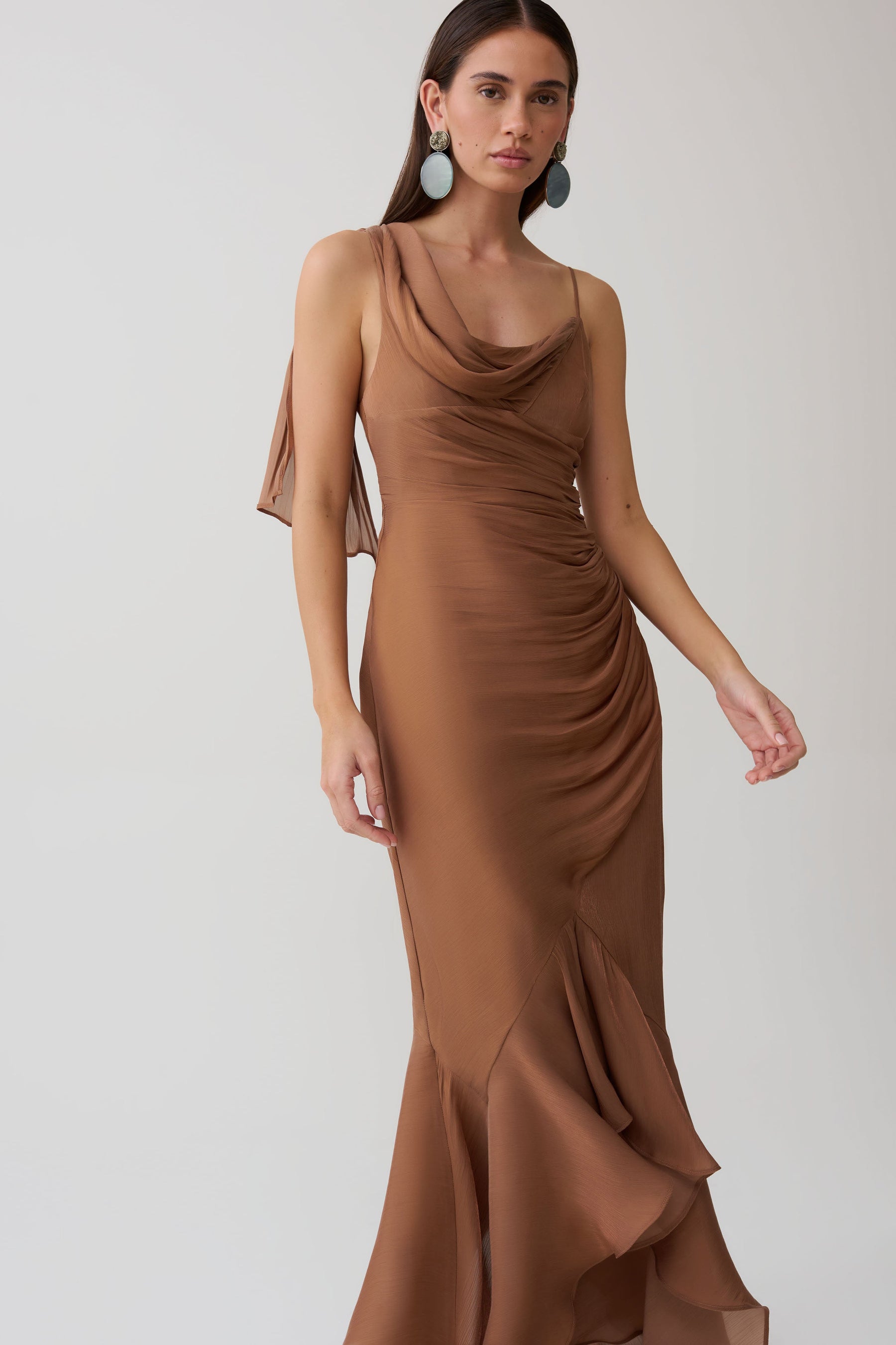 Edith Draped Maxi Dress - Cognac