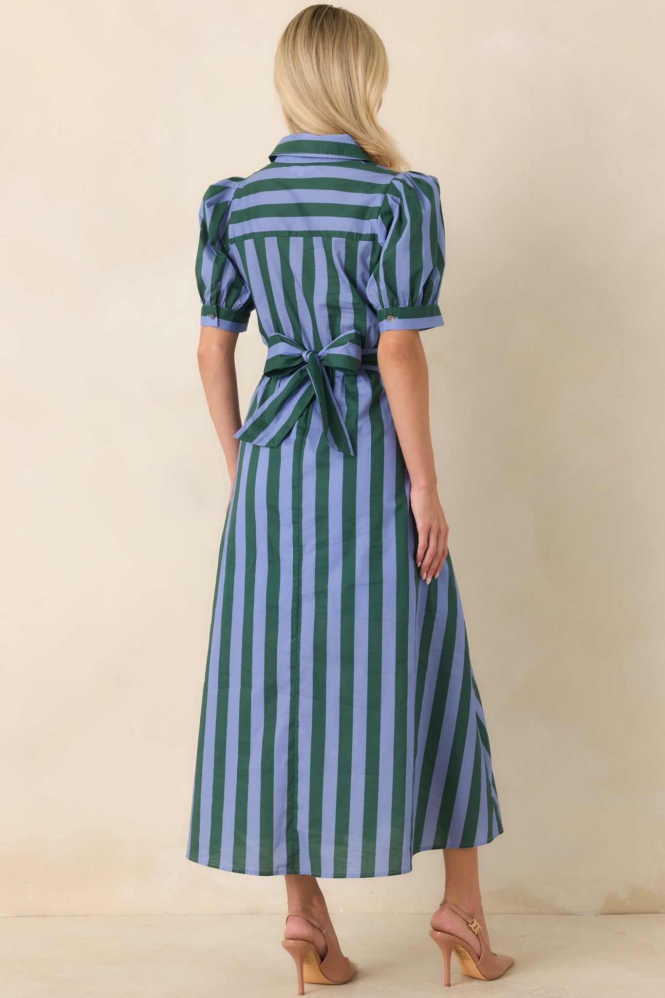 A Fresh Approach Blue & Green Stripe Cotton Midi Shirt Dress