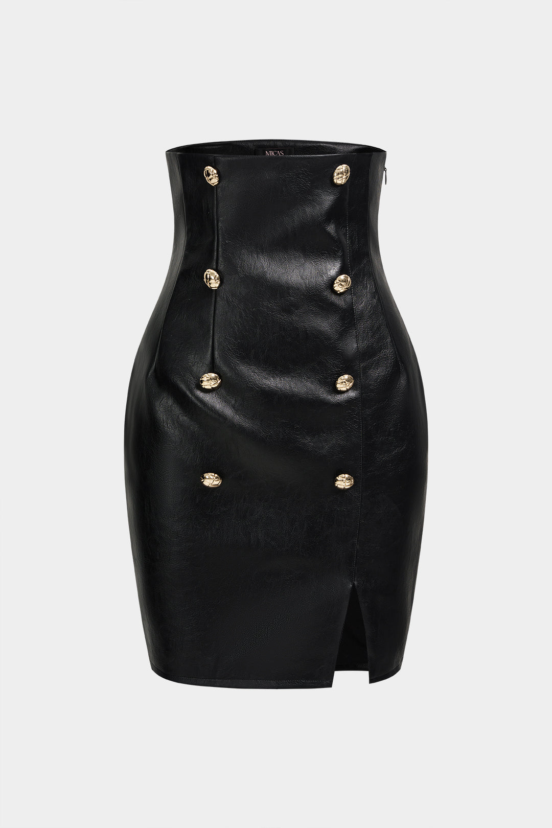 Faux Leather Button High Waist Skirt