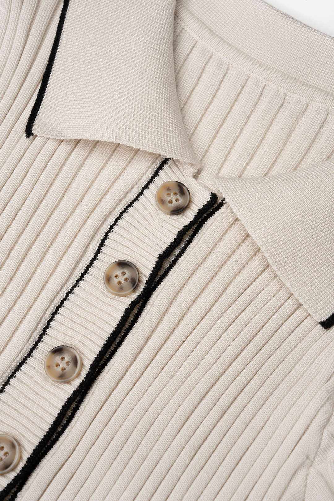 Knit Conrast Trim Button Ribbed Short Sleeve Maxi Dress