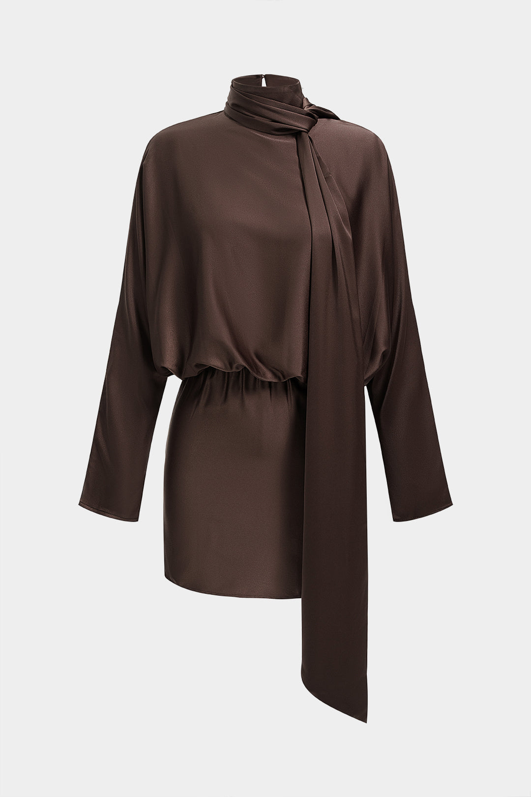 Satin Asymmetrical Tie-Up Long Sleeve Mini Dress