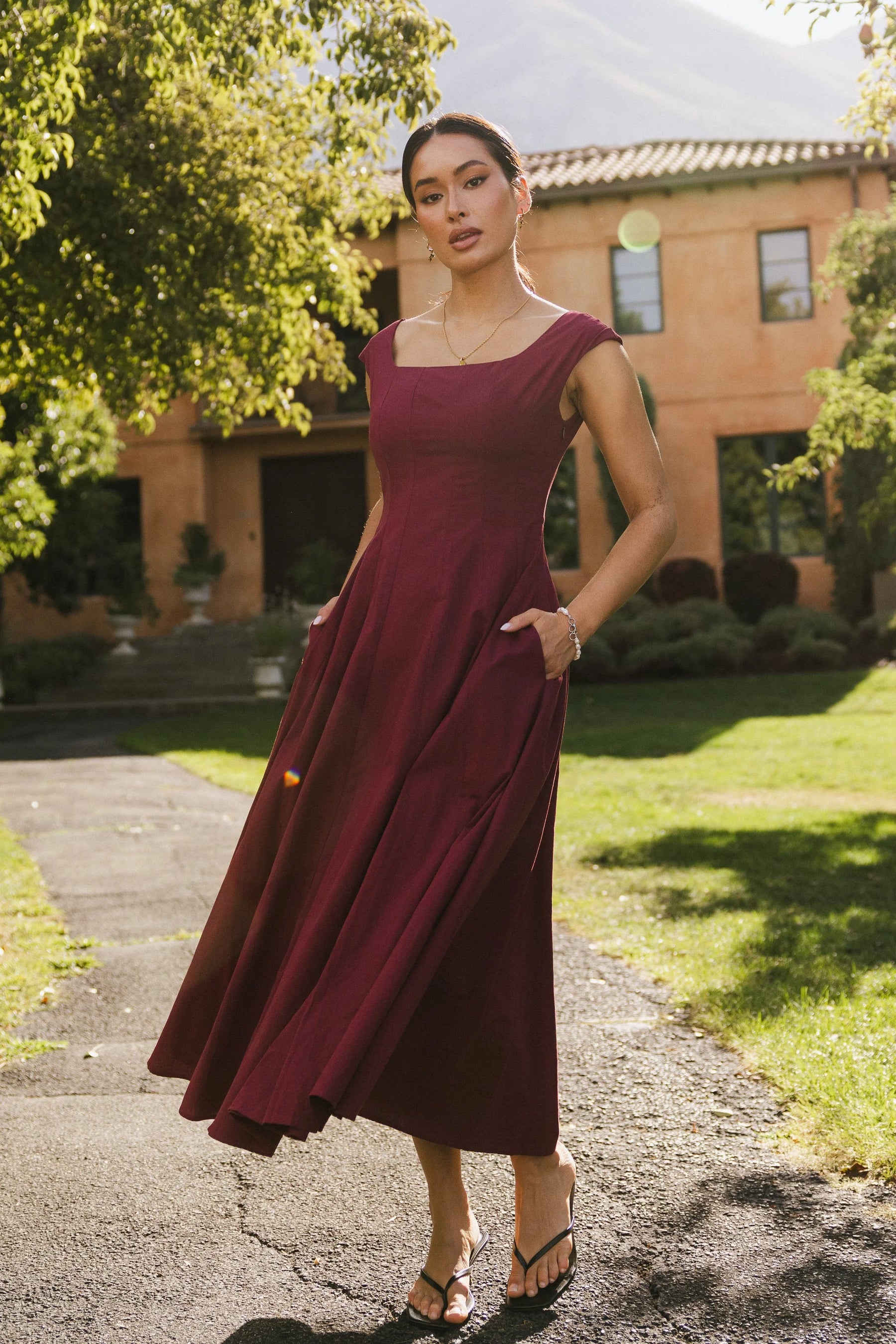 Colin Midi Dress in Burgundy