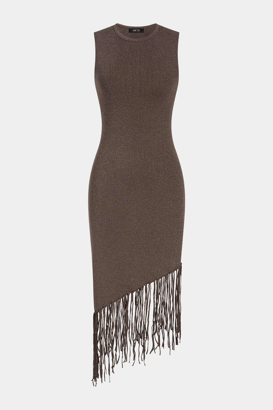 Knit Round Neck Fringe Hem Sleeveless Midi Dress