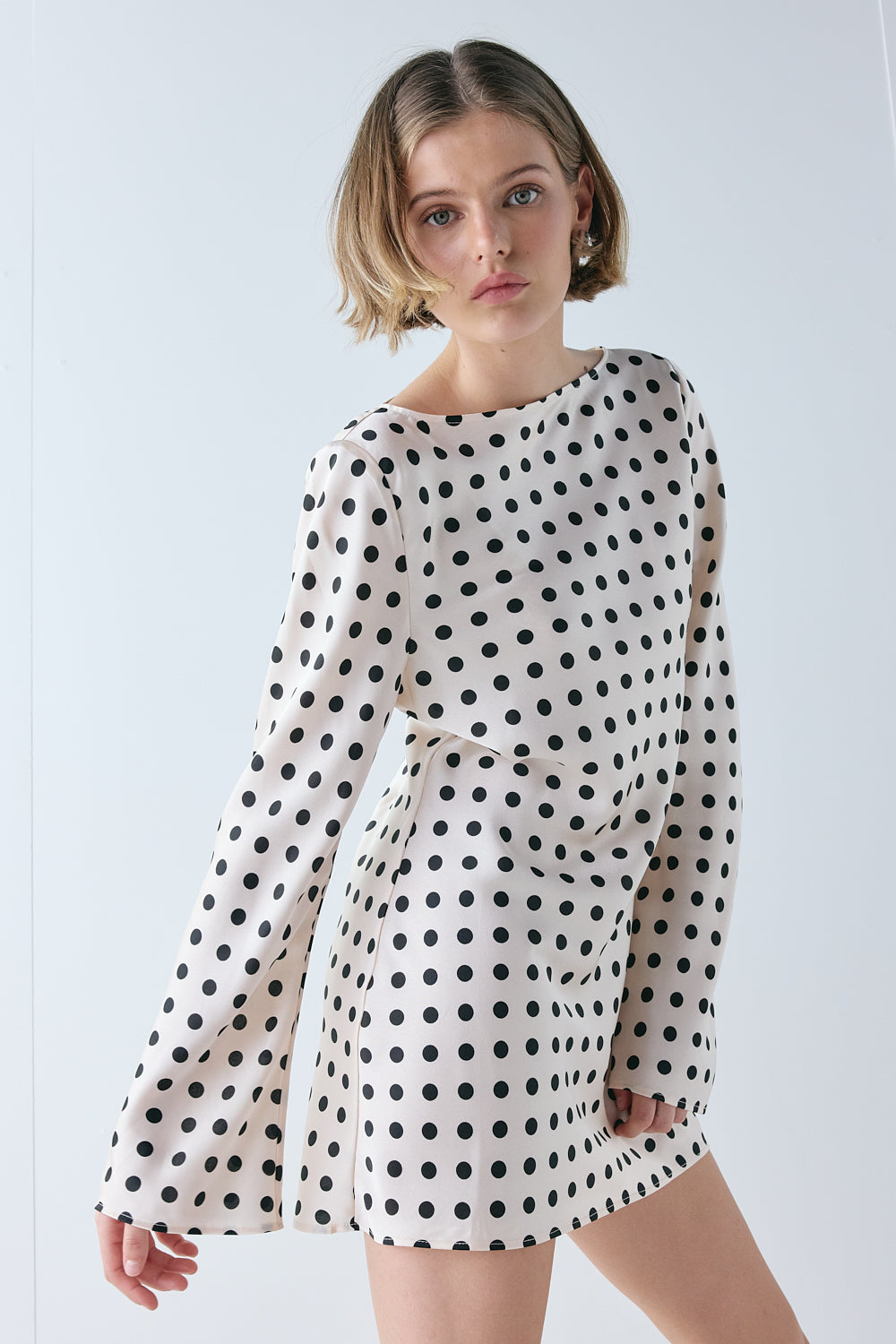 Paris Satin Mini Dress Polka Dot