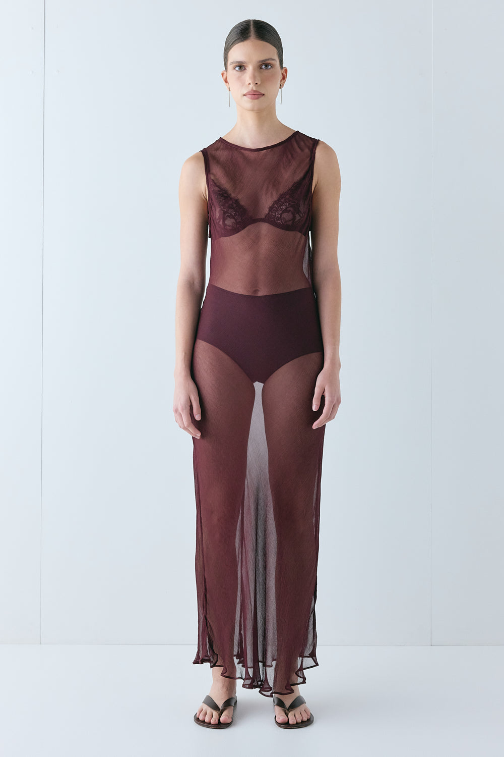Francesca Sheer Maxi Dress Burgundy