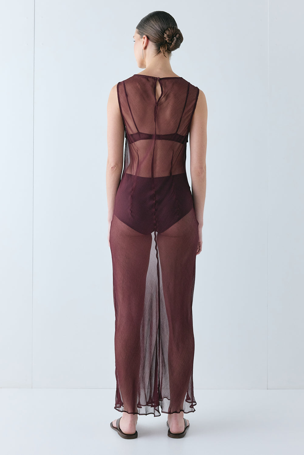 Francesca Sheer Maxi Dress Burgundy