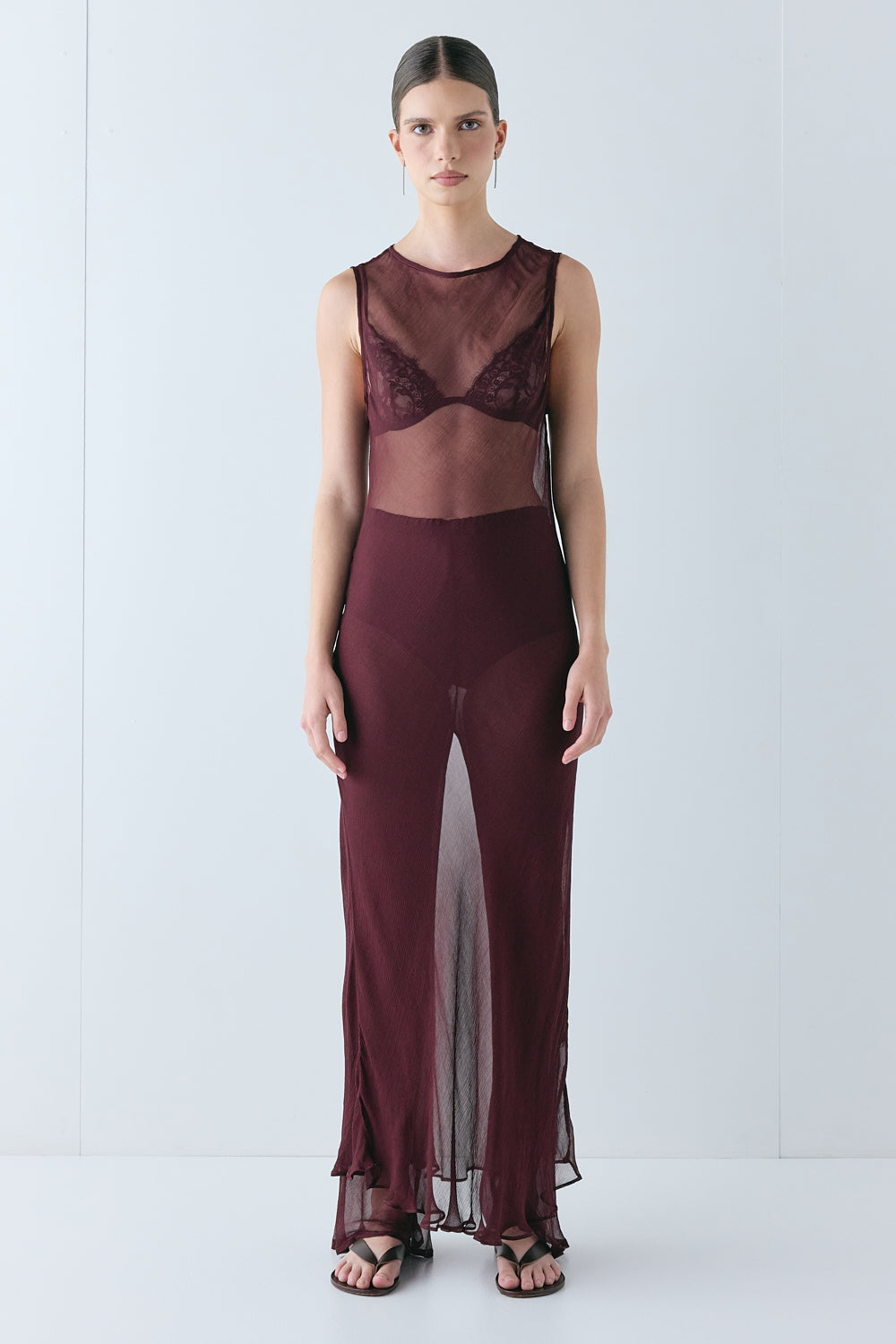 Francesca Sheer Maxi Dress Burgundy