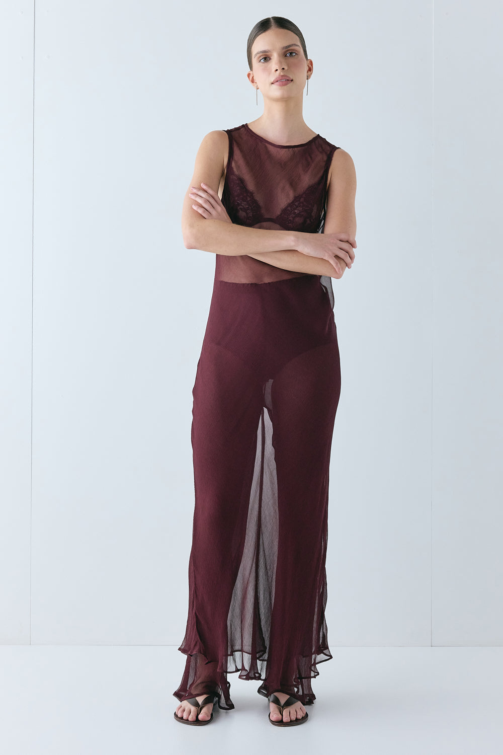 Francesca Sheer Maxi Dress Burgundy