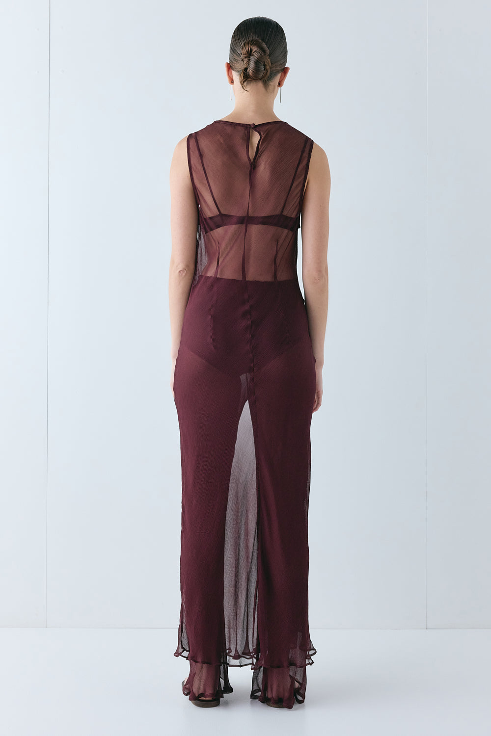 Francesca Sheer Maxi Dress Burgundy