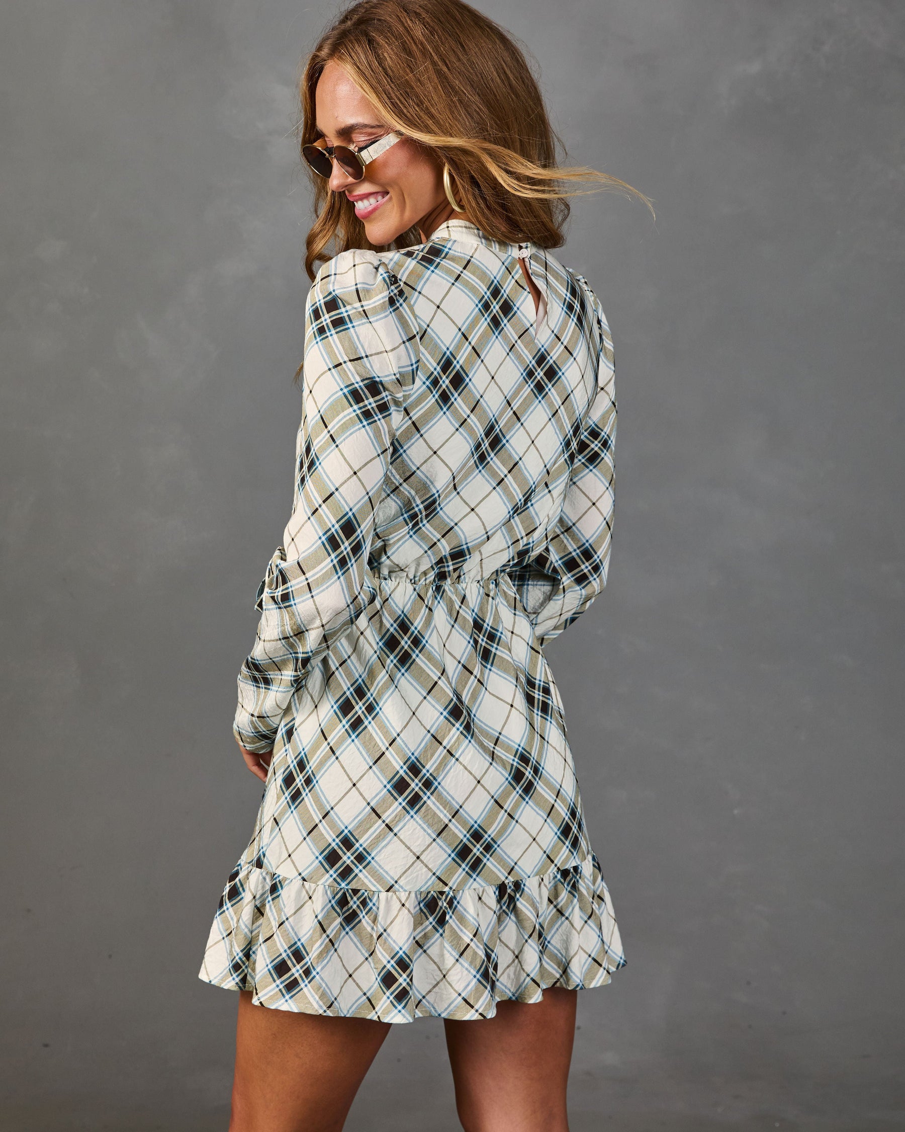 Afternoon Calling Plaid Waist Tie Mini Dress