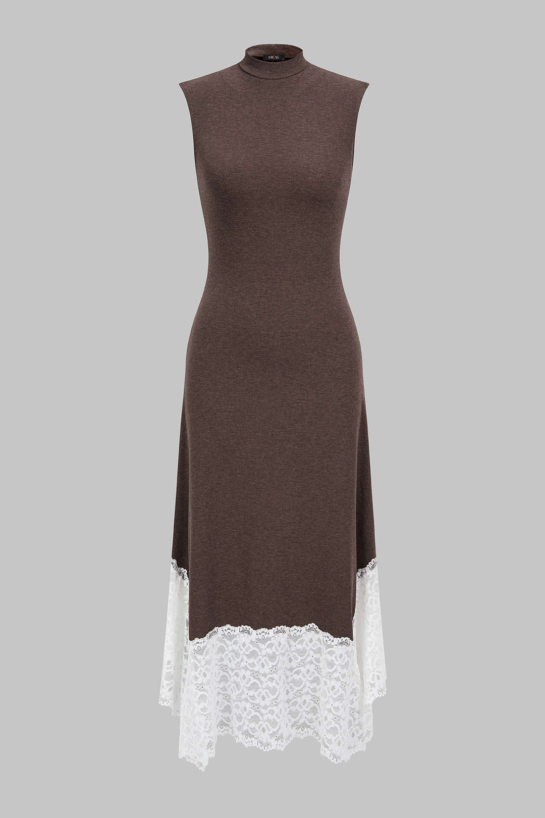 Lace Trim Patchwork Mock Neck Sleeveless Maxi Dress