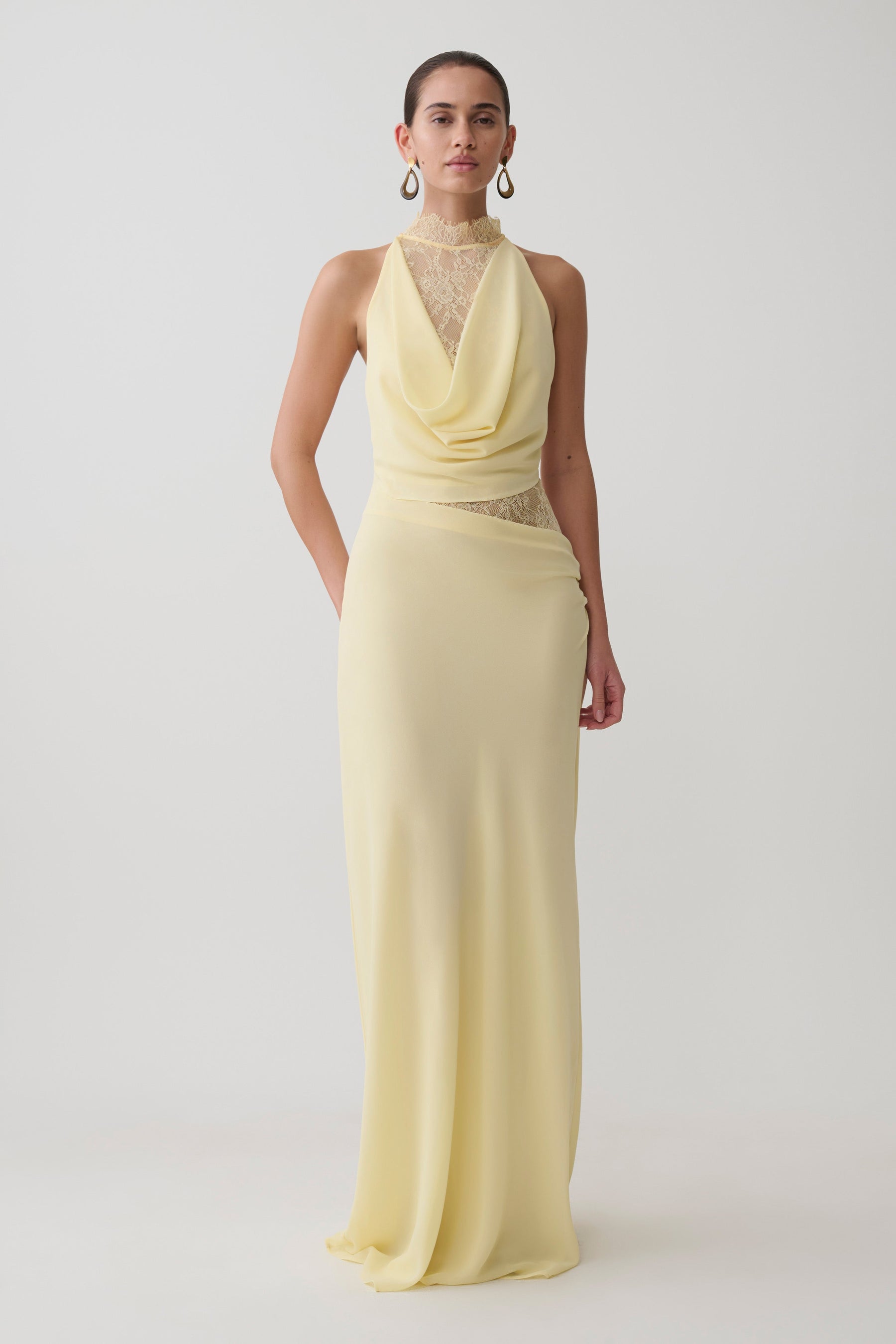 Arra Chiffon And Lace Halter Maxi Dress - Lemon