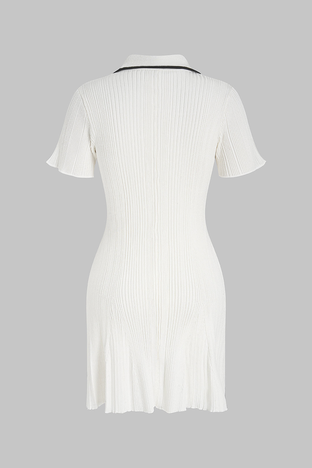 Knit Contrast Trim Metallic Button Short Sleeve Mini Dress