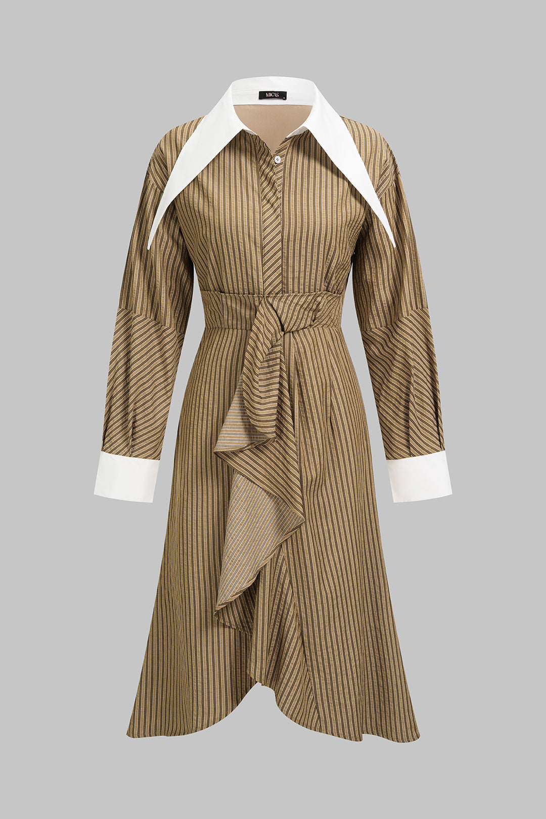 Contrast Stripes Print Asymmetrical Ruched Long Sleeve Midi Dress