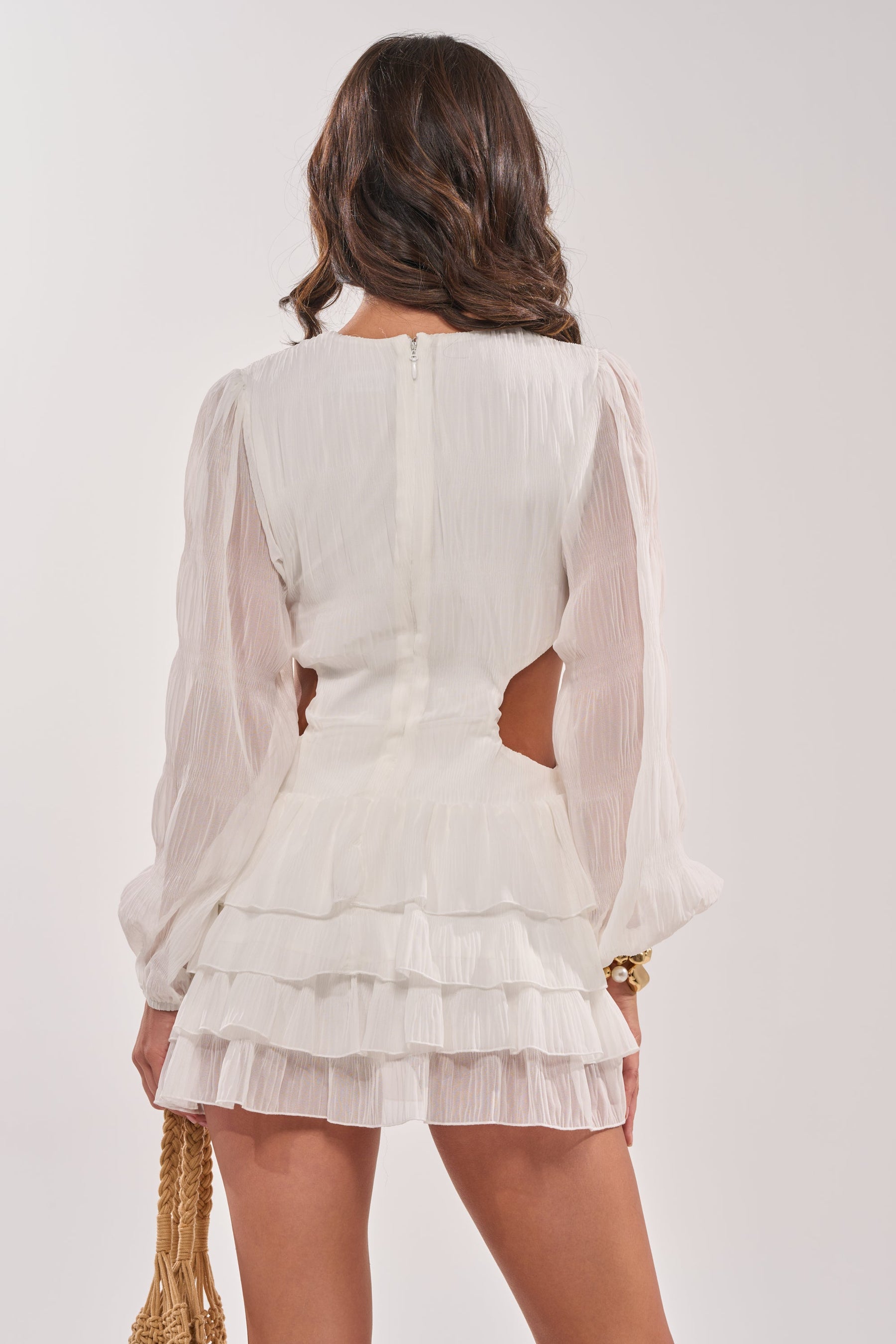 ON ISLAND TIME RUFFLED MINI DRESS IN WHITE