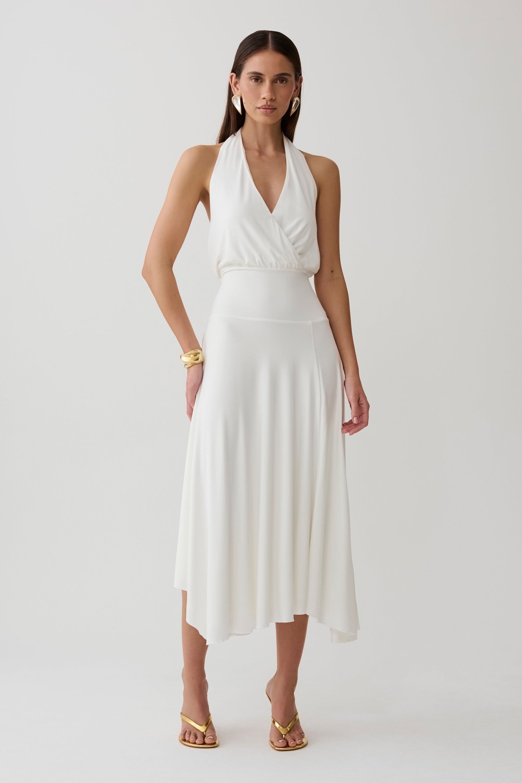Krish Hankie Halter Midi Dress - White