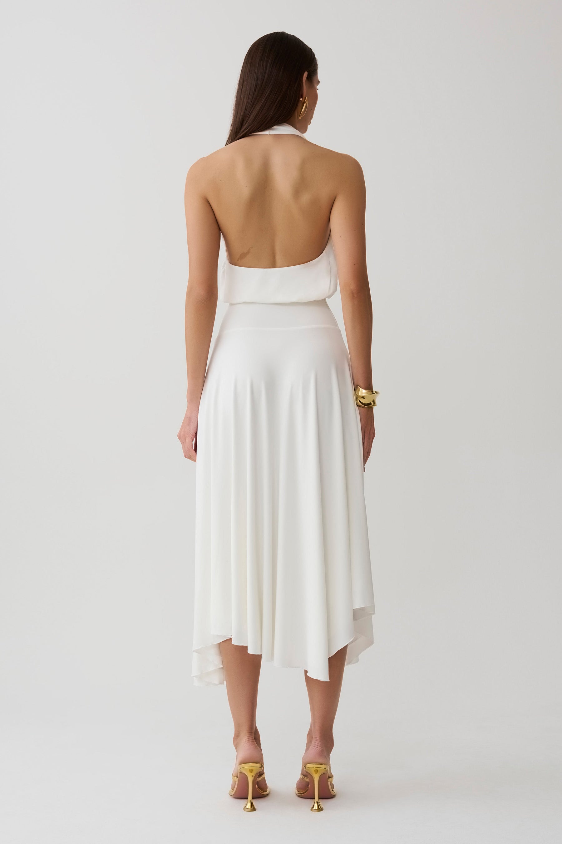 Krish Hankie Halter Midi Dress - White