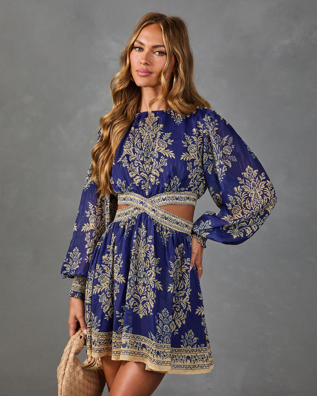 Emberly Pleated Abstract Cut Out Mini Dress